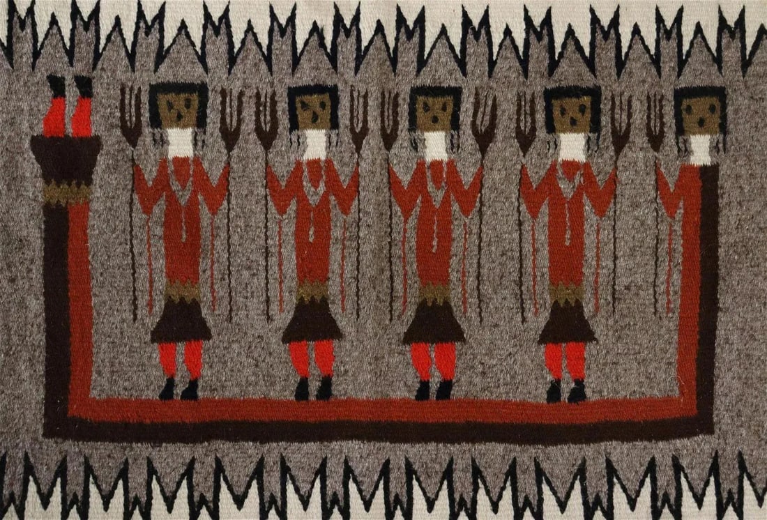 Vintage Grey Yei Navajo Style Rug Wall Hanging - 3