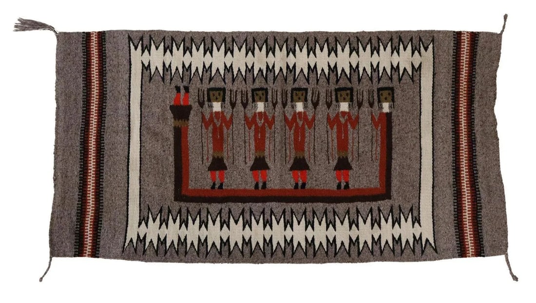 Vintage Grey Yei Navajo Style Rug Wall Hanging - 4