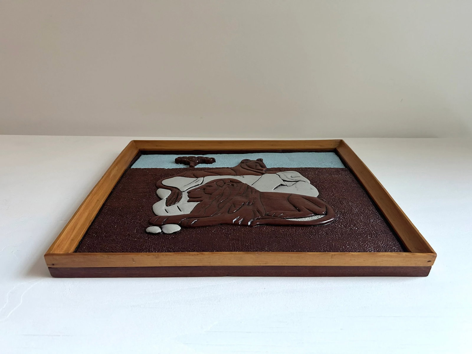 1970s Carved Wood Framed Lion Relief - 2