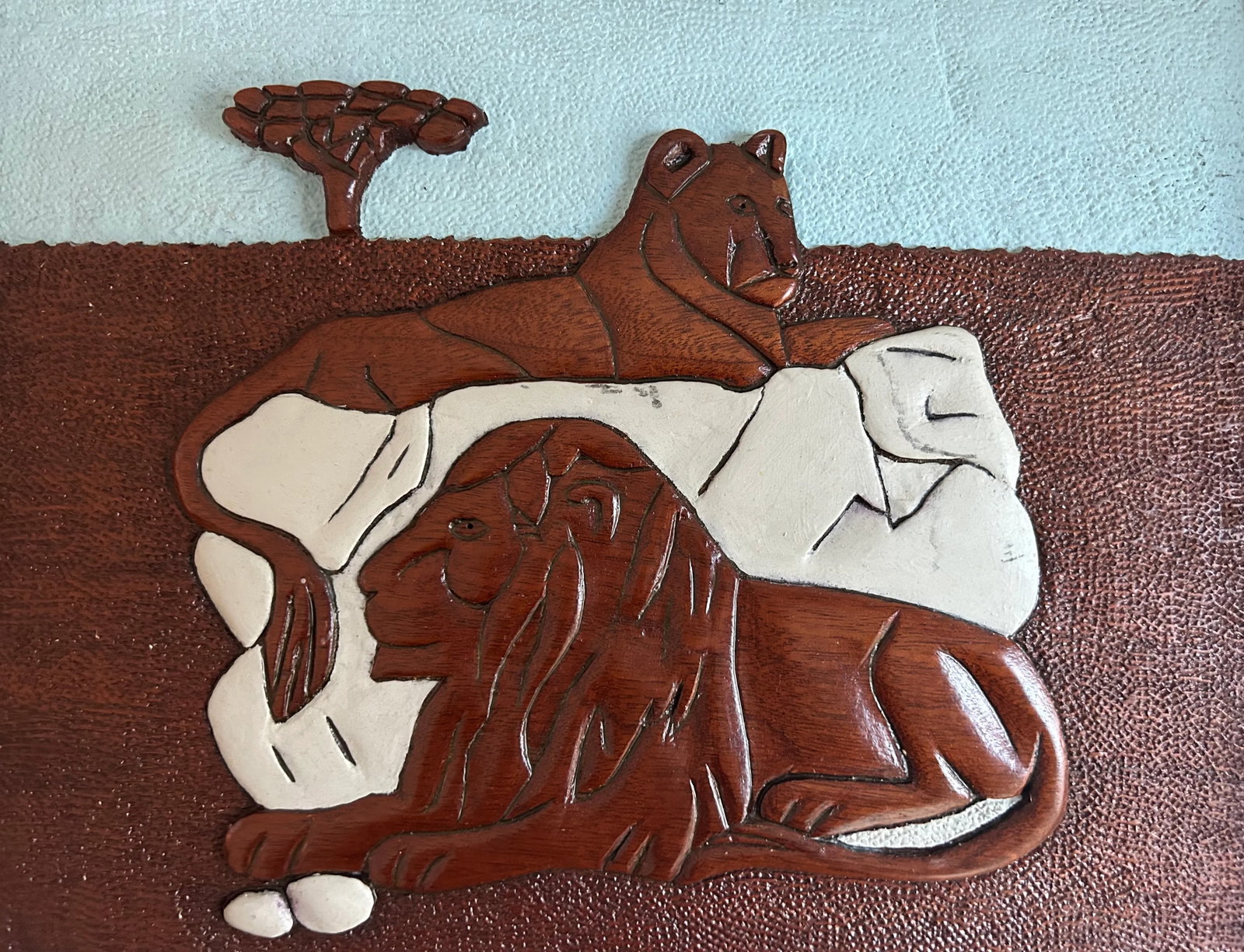 1970s Carved Wood Framed Lion Relief - 3