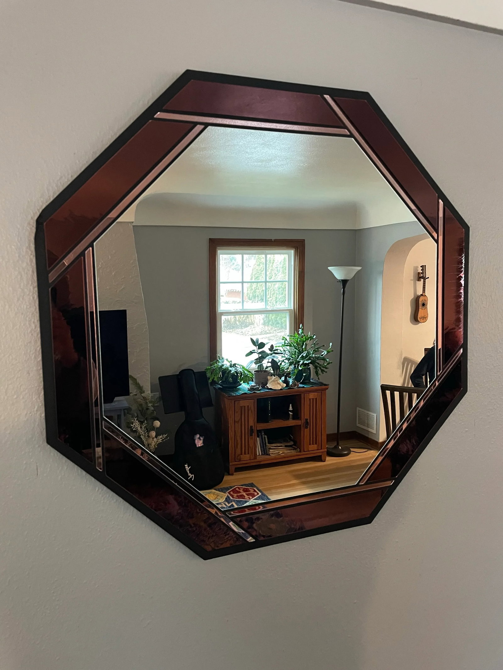 Large Late 20th Century Octagonal Stained Glass Wall Mirror - 3