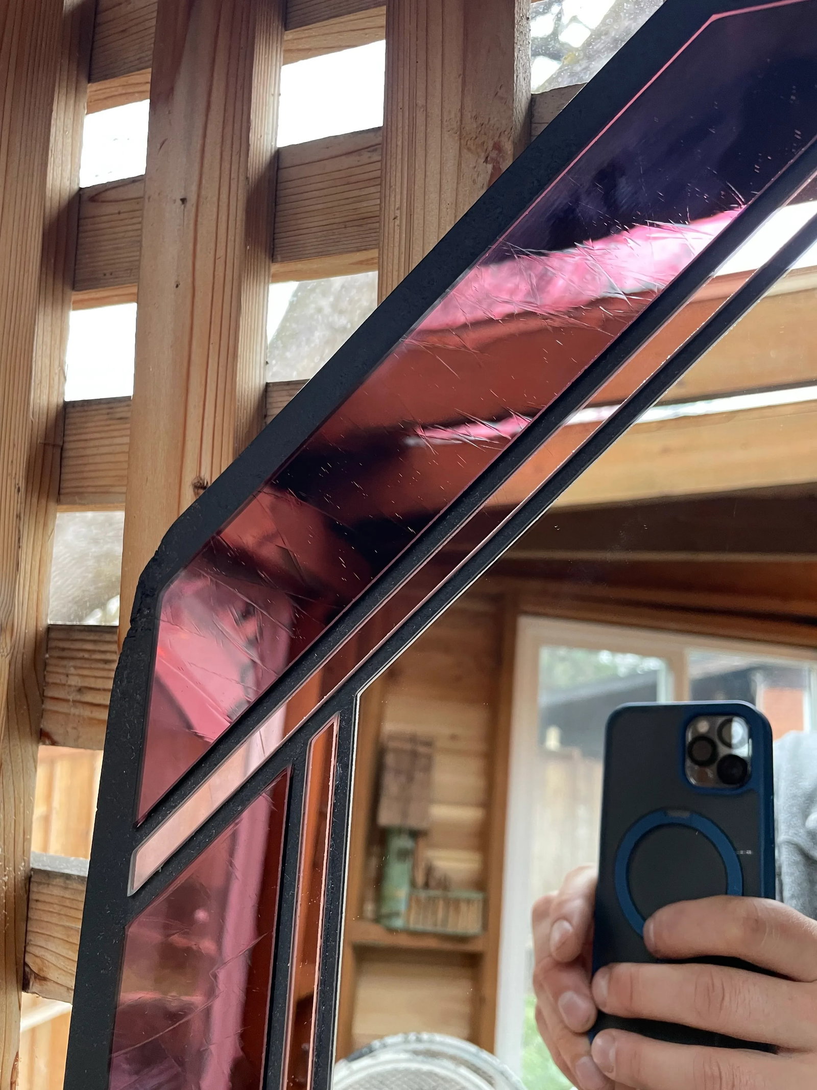 Large Late 20th Century Octagonal Stained Glass Wall Mirror - 8