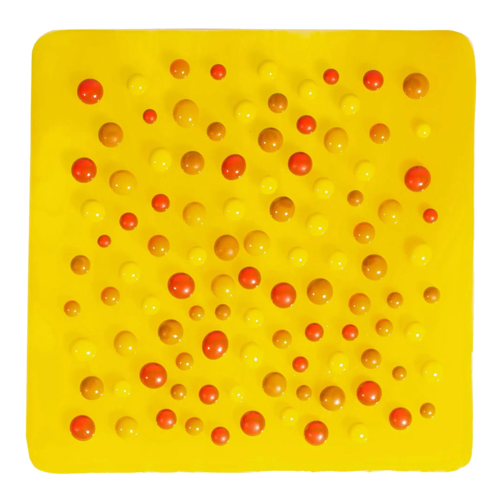 Margaret E. Zahn Fused Art Glass Plaque 5.75" Tile: An art glass plaque or tile by the American artist Margaret E. Zahn (1956-2022). This vibrant work is made from a bright yellow glass with cased white to the verso. The front of the plaque is fused