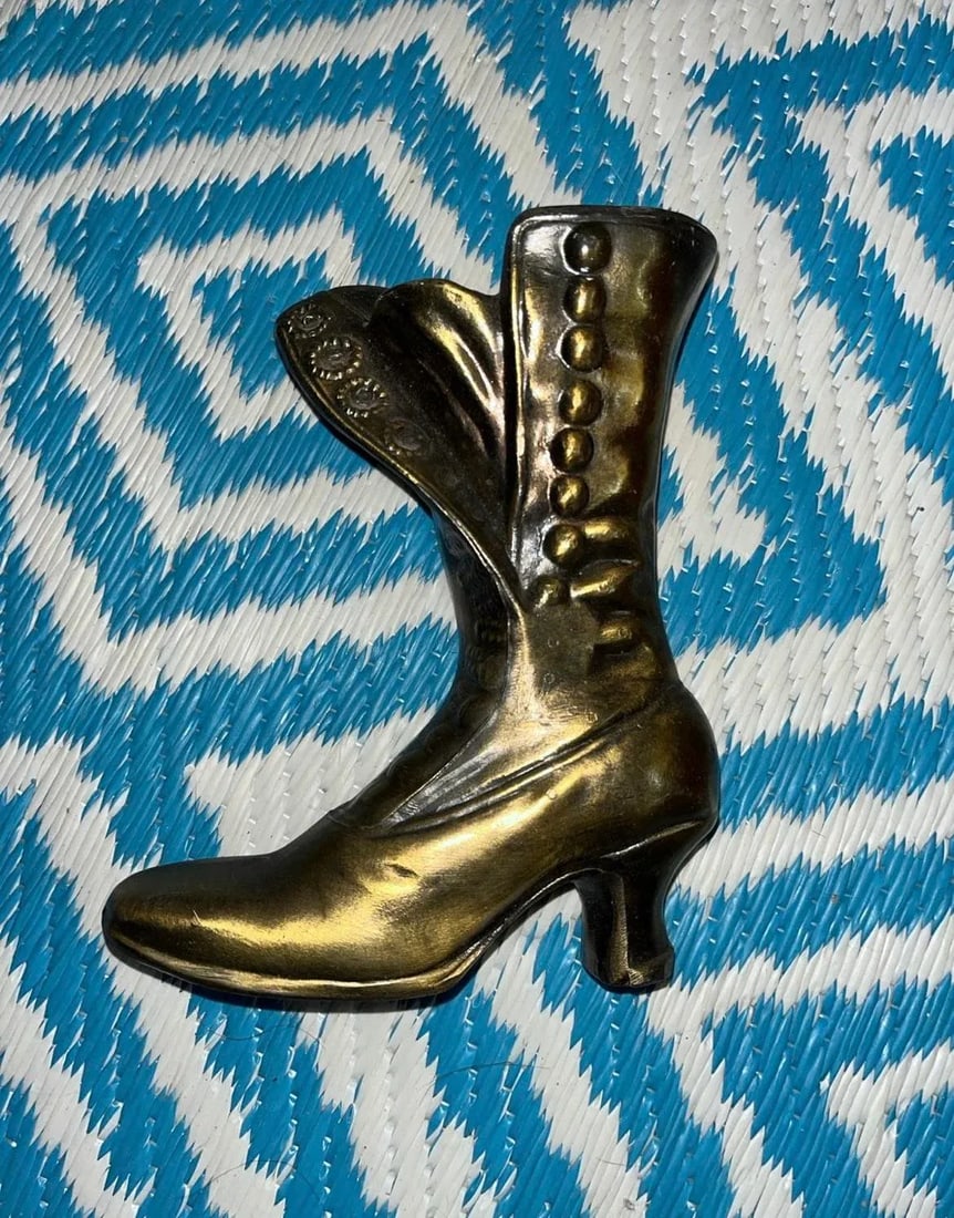 1960s Brass Victorian Boot Vase Planter - 2