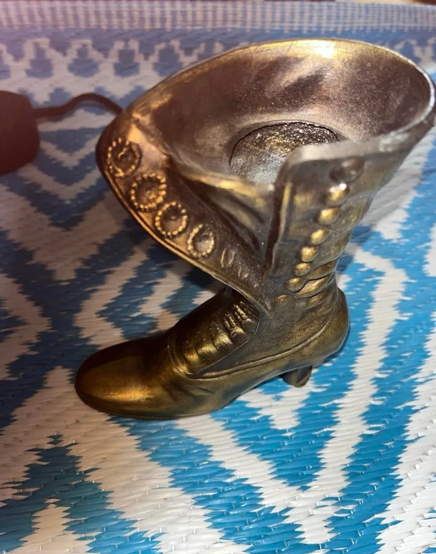 1960s Brass Victorian Boot Vase Planter - 3