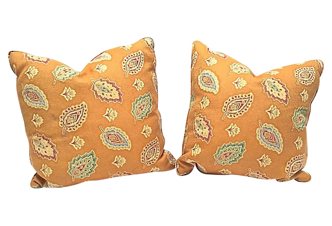 Late 20th Century Paisley Pillows - a Pair: Pair of vintage floral paisley pillows. Down fill; sewn shut. No maker's mark. Condition: Alterations: Original Condition Unaltered Imperfections: Some Imperfections Condition Notes: excellent