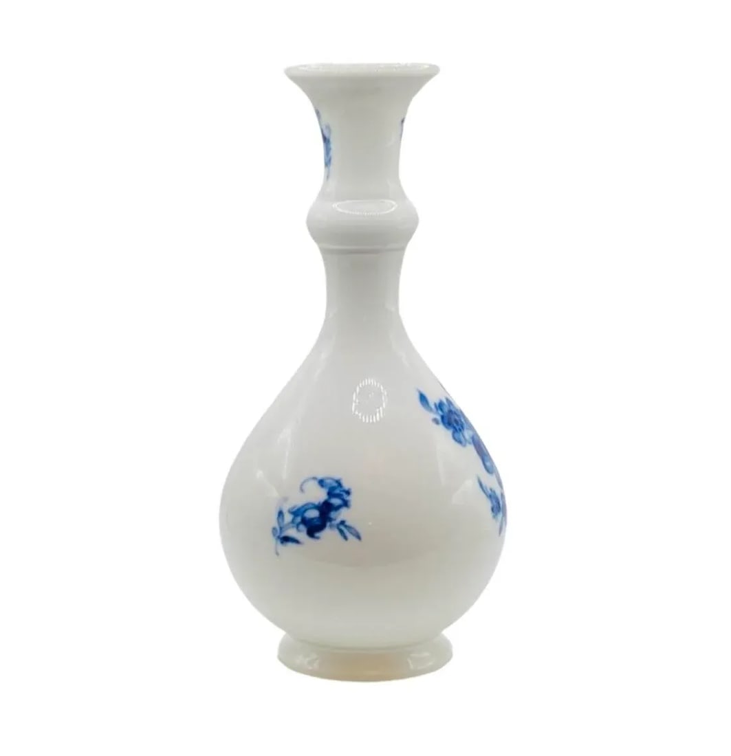 Antique Meissen Porcelain Blue & White Floral Insect Vase Blue Crossed Sword - 4