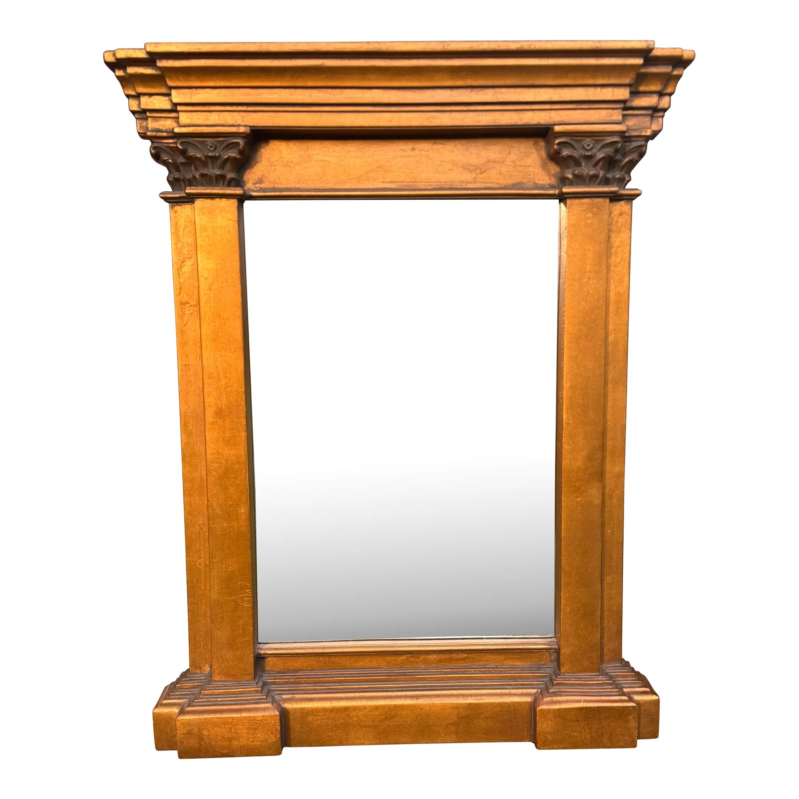 Neoclassical Gilded Gold Mirror: Neoclassical Gold Mirror, by Robert Grace, of Hollister, CA. This mirror is a cast resin finished with a gilted gold finish and glaze. Condition: Alterations: Original Condition Unaltered