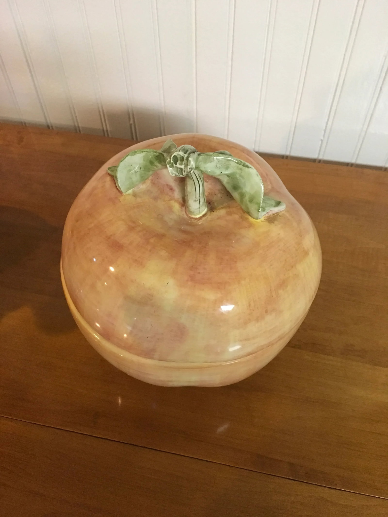 Italian Peach Fruit Pottery Lidded Dish - 2