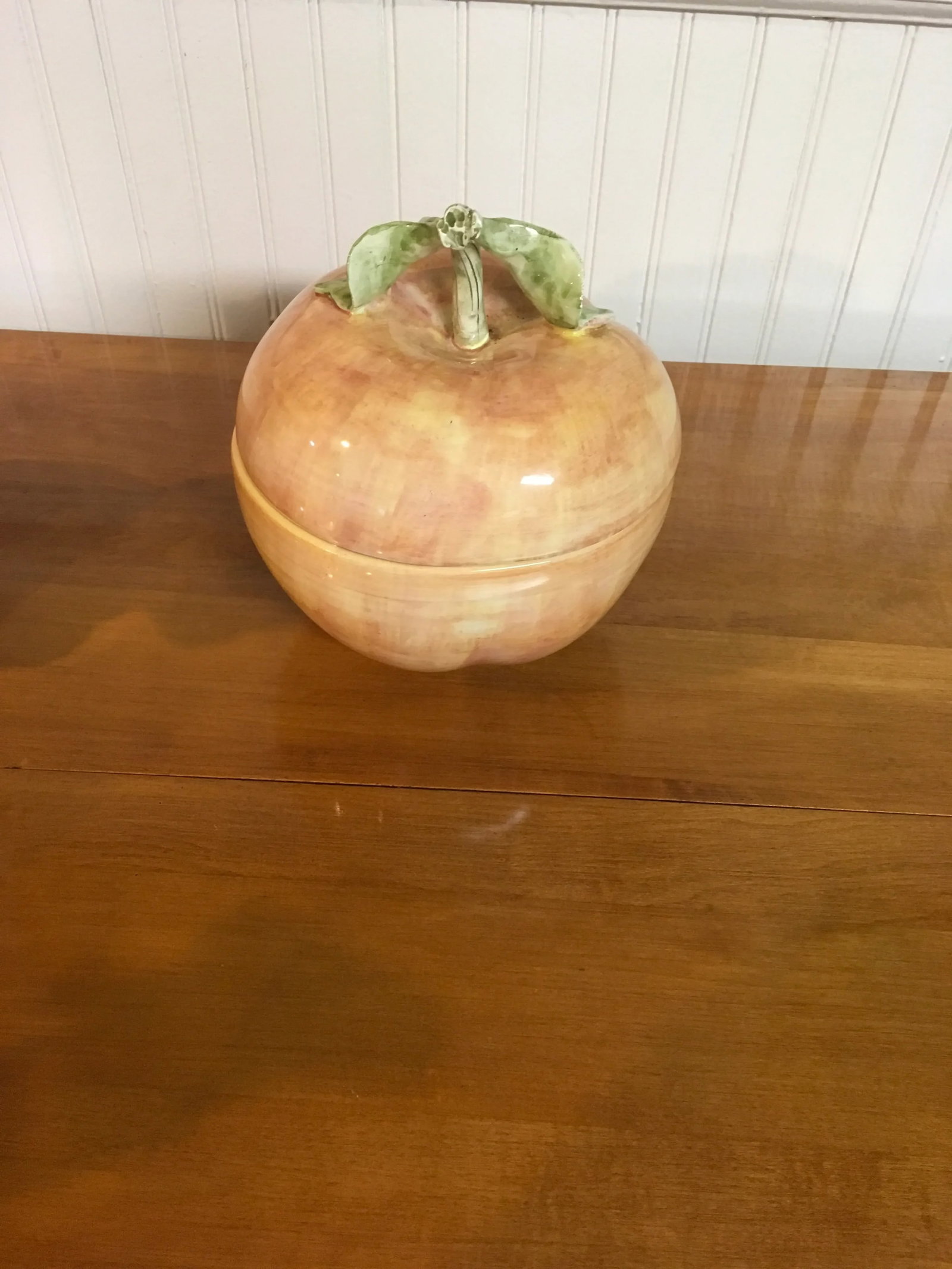 Italian Peach Fruit Pottery Lidded Dish - 3
