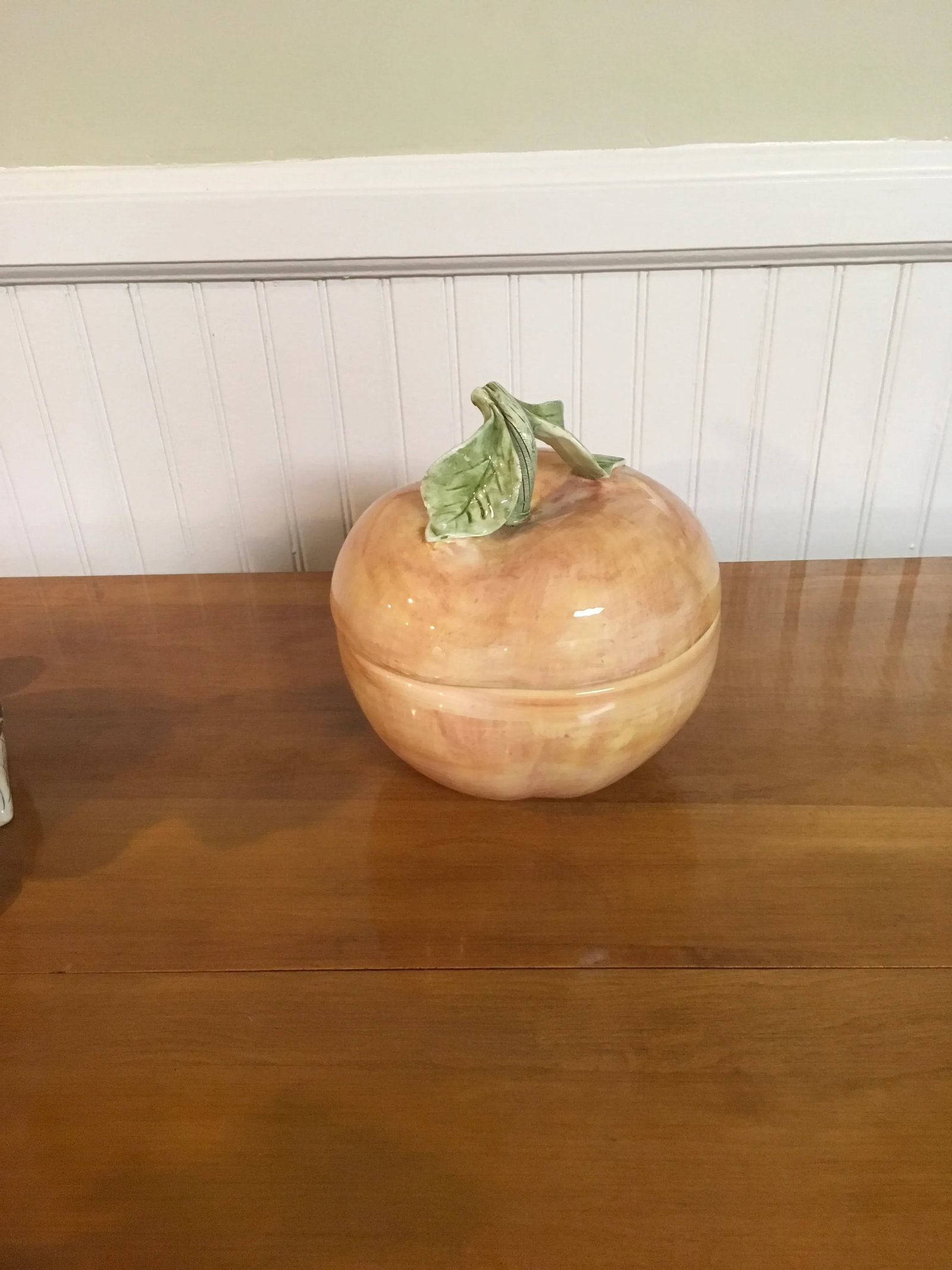 Italian Peach Fruit Pottery Lidded Dish - 6