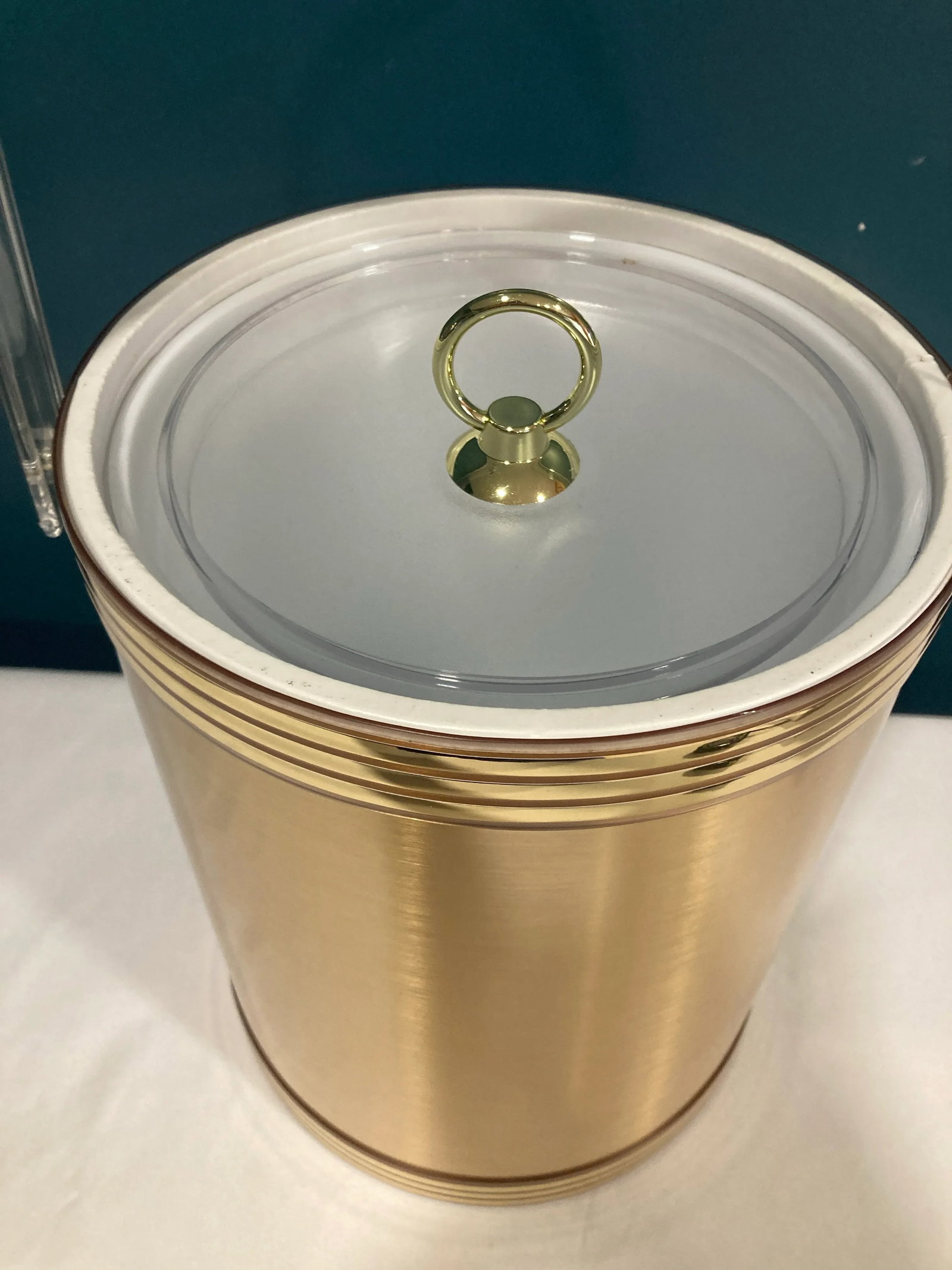 Vintage Gold-Tone Ice Bucket With Clear Handle - 2