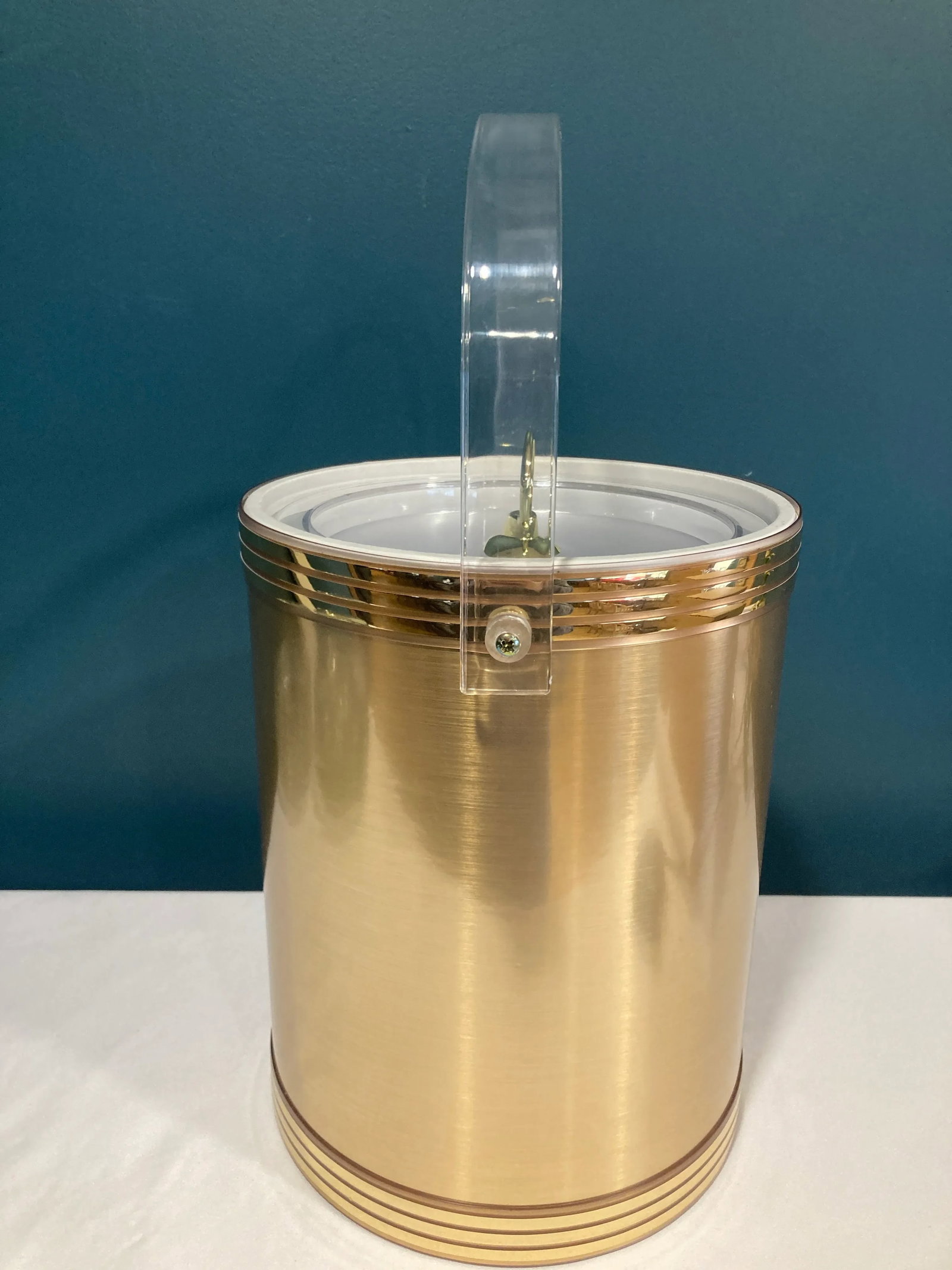 Vintage Gold-Tone Ice Bucket With Clear Handle - 3