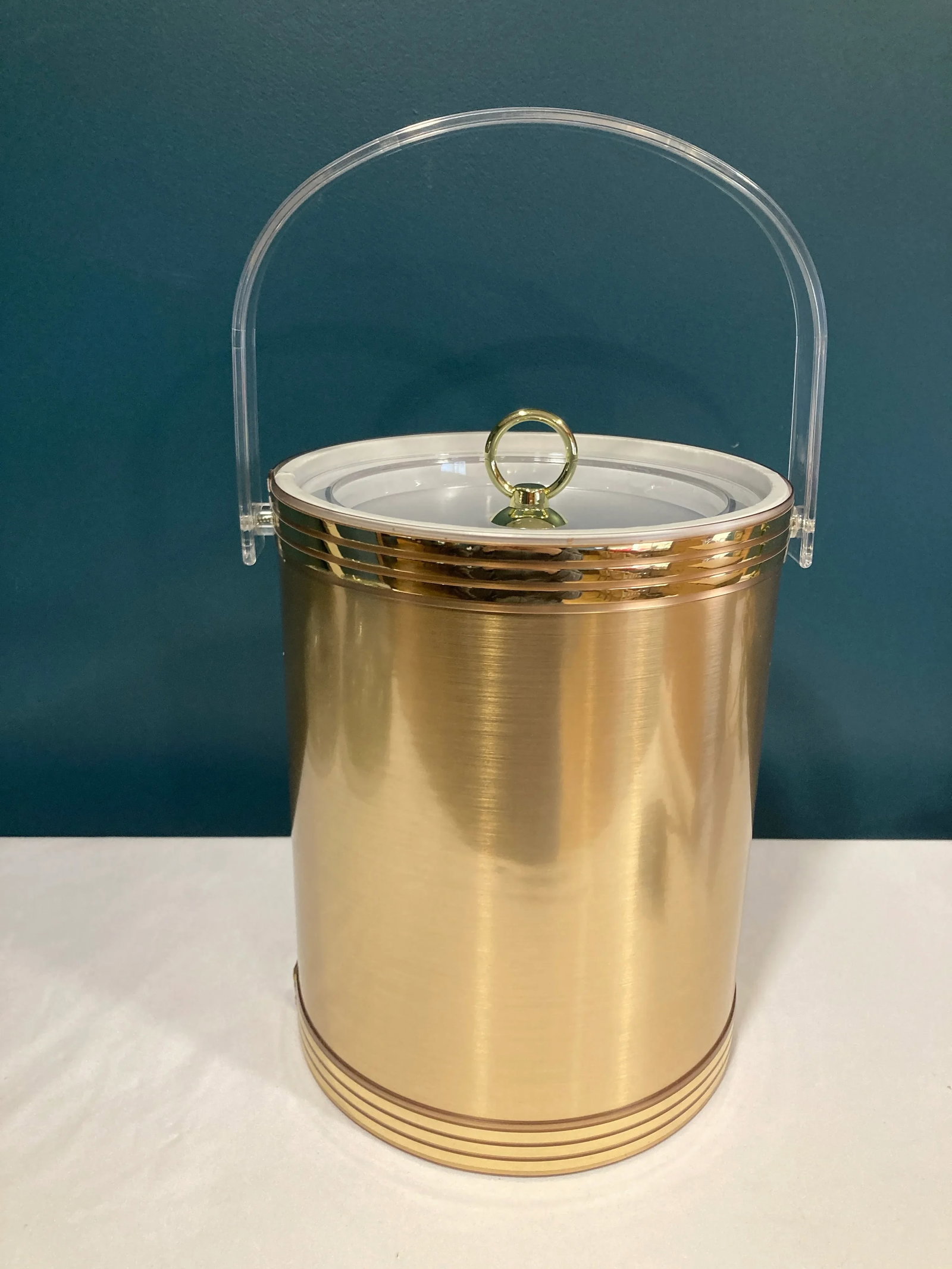 Vintage Gold-Tone Ice Bucket With Clear Handle - 4