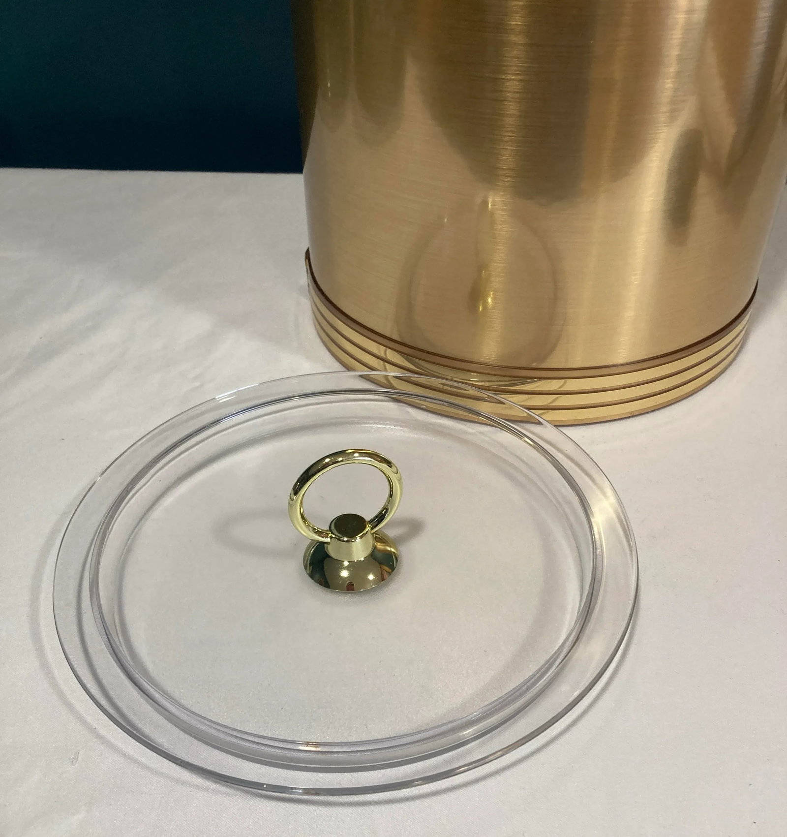 Vintage Gold-Tone Ice Bucket With Clear Handle - 5