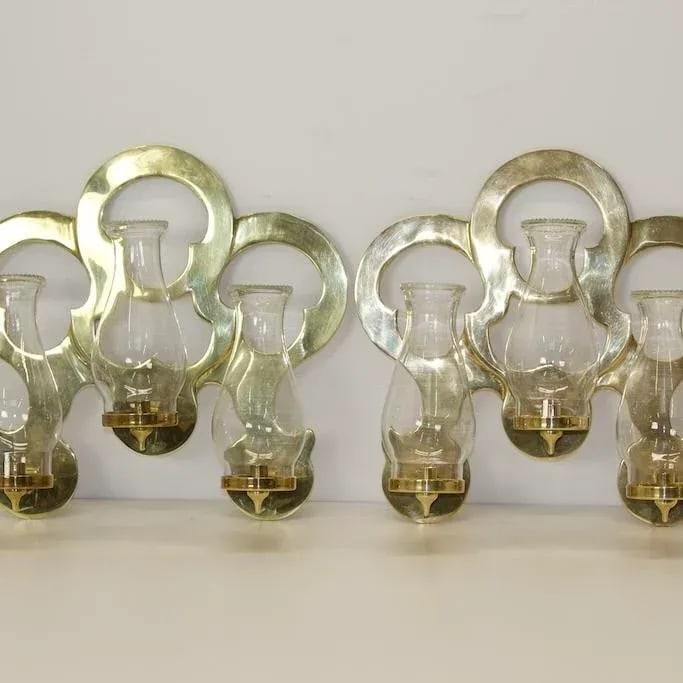 1970s Sarreid Brass 3 Candle Wall Sconce - 2