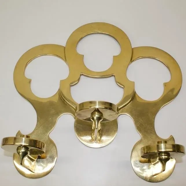 1970s Sarreid Brass 3 Candle Wall Sconce - 3