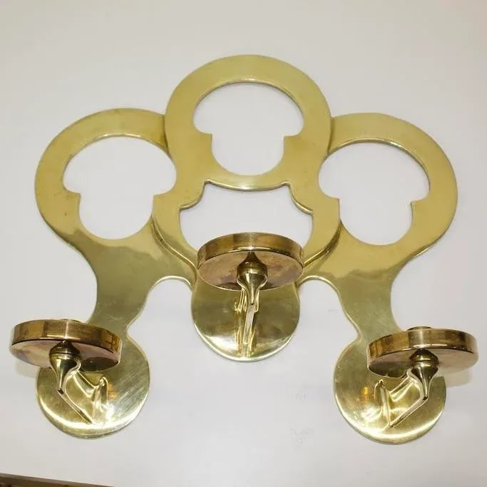 1970s Sarreid Brass 3 Candle Wall Sconce - 4
