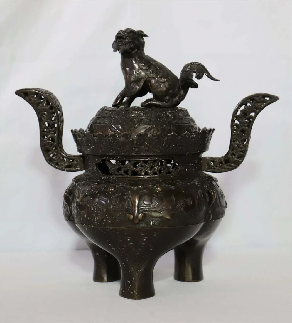 Antique Bronze Chinese Foo Dog Incense Burner - 3