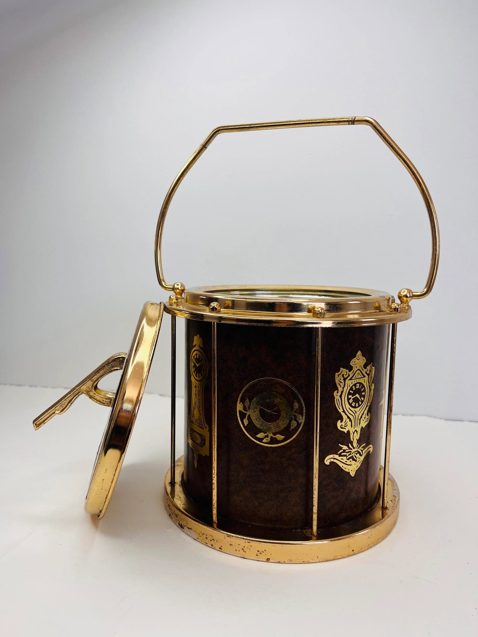 Vintage 1960s Metal Sun Dial Style Handled Ice Bucket - 2
