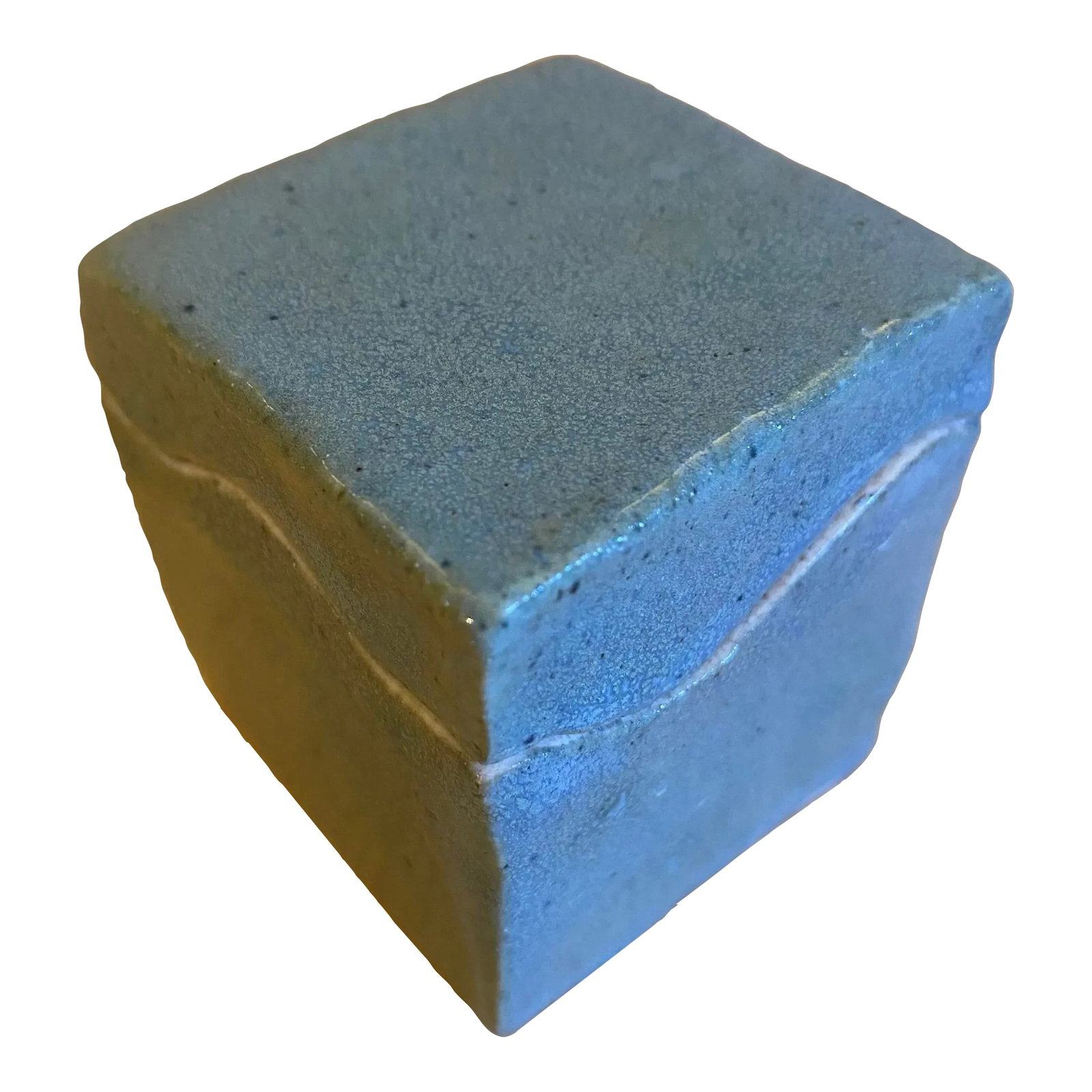 Small Light Blue Gray Studio Pottery Glazed Ceramic Jewelry Gift Trinket Box With Lid Signed Moe Den: This is a small studio pottery glazed ceramic simple jewelry gift trinket box with lid and is signed Moe Denman I. It is light blue gray in color with a shiny glaze both inside and out. The lid and
