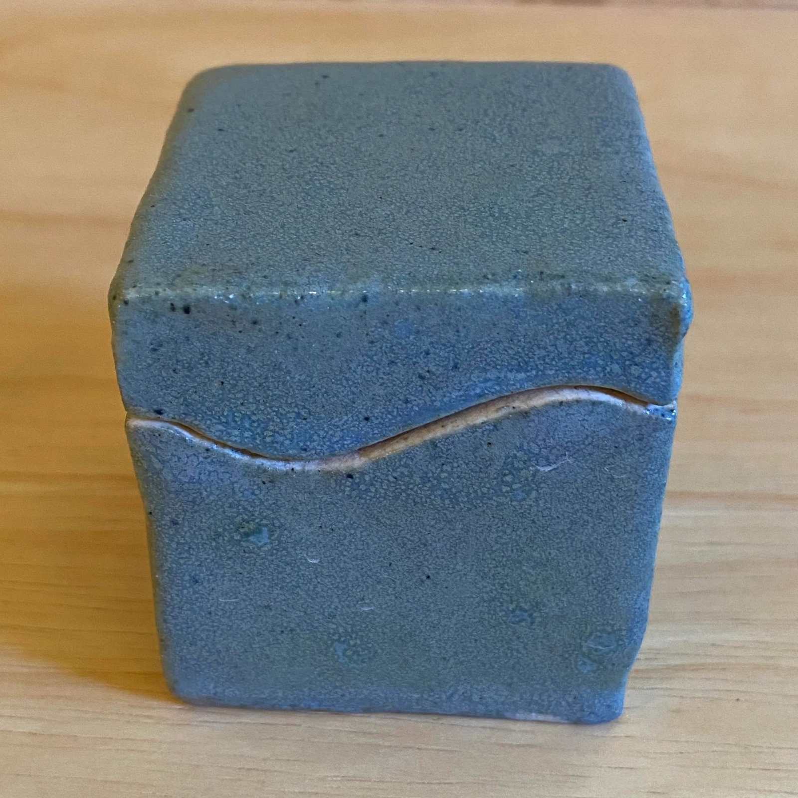 Small Light Blue Gray Studio Pottery Glazed Ceramic Jewelry Gift Trinket Box With Lid Signed Moe Den - 2