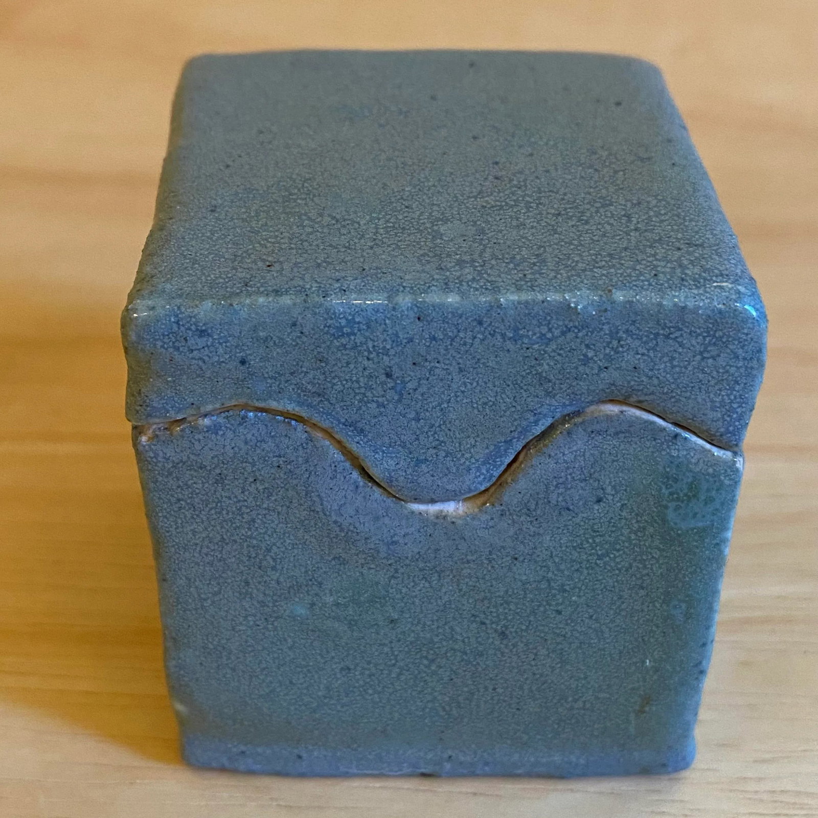 Small Light Blue Gray Studio Pottery Glazed Ceramic Jewelry Gift Trinket Box With Lid Signed Moe Den - 3