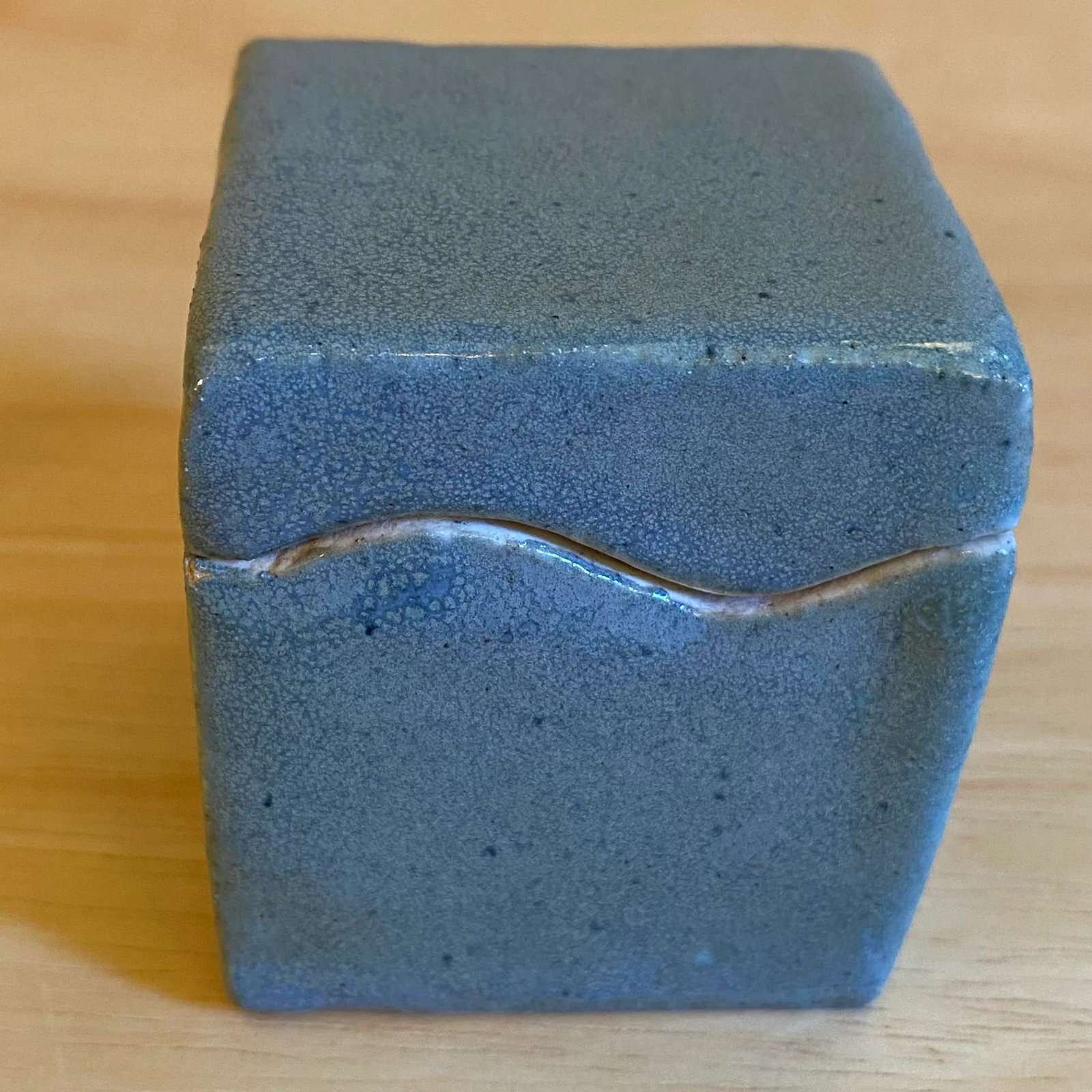 Small Light Blue Gray Studio Pottery Glazed Ceramic Jewelry Gift Trinket Box With Lid Signed Moe Den - 4