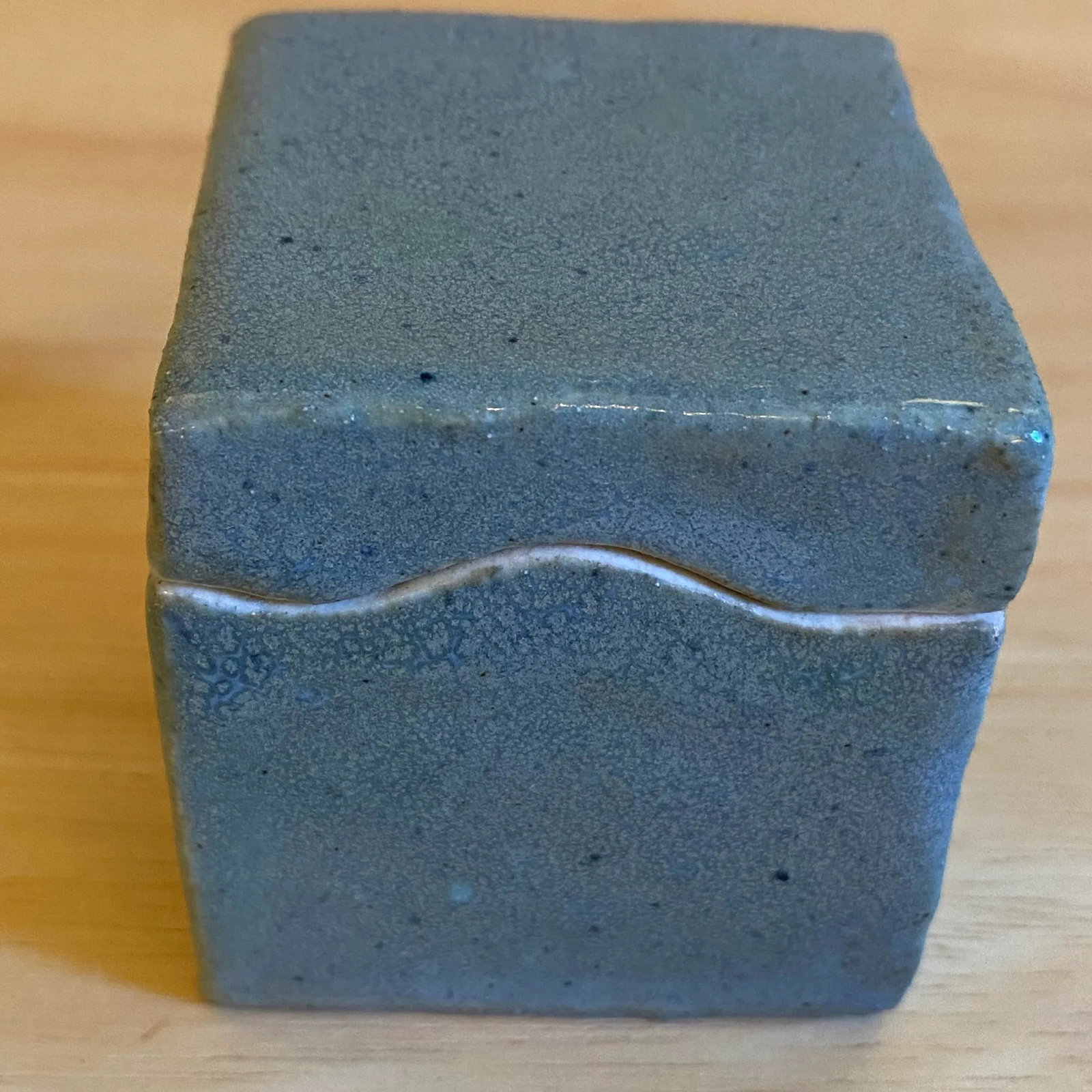 Small Light Blue Gray Studio Pottery Glazed Ceramic Jewelry Gift Trinket Box With Lid Signed Moe Den - 5