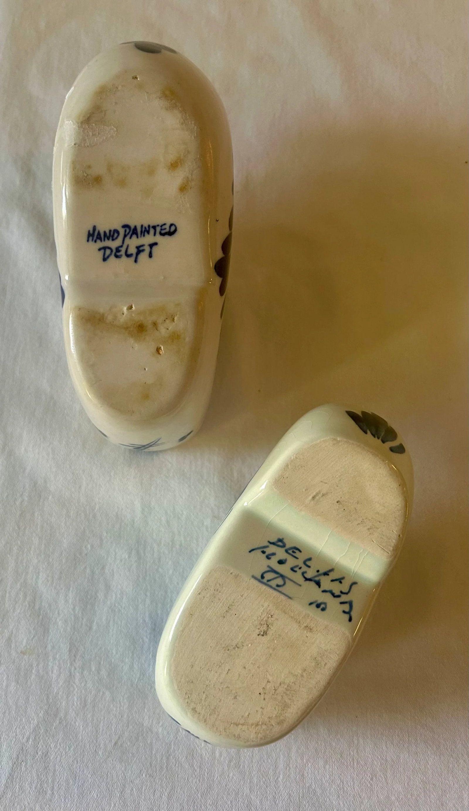 Mid 20th Century Delft Hand Painted Blue and White Ceramic Mini Clogs, Set of Two - 11