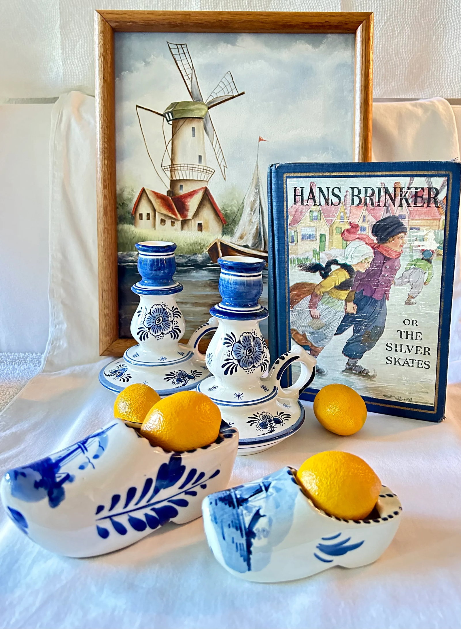 Mid 20th Century Delft Hand Painted Blue and White Ceramic Mini Clogs, Set of Two - 12