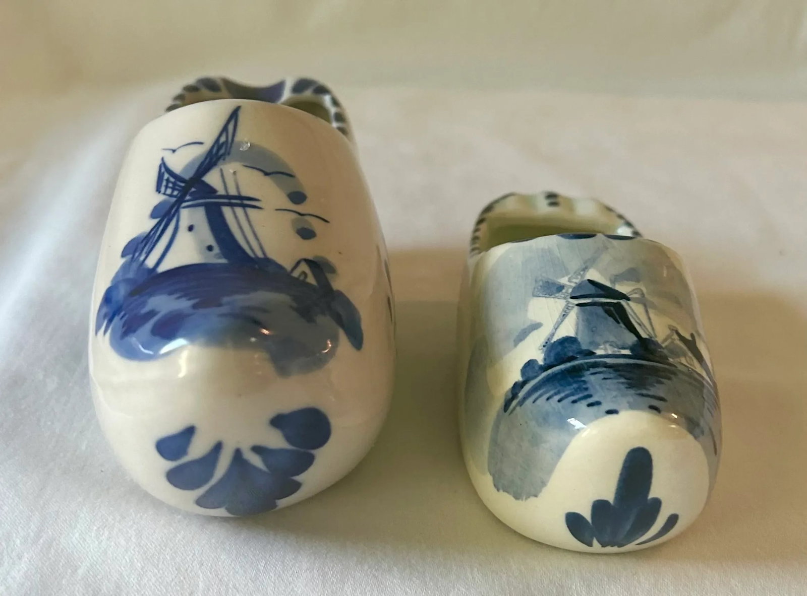 Mid 20th Century Delft Hand Painted Blue and White Ceramic Mini Clogs, Set of Two - 2