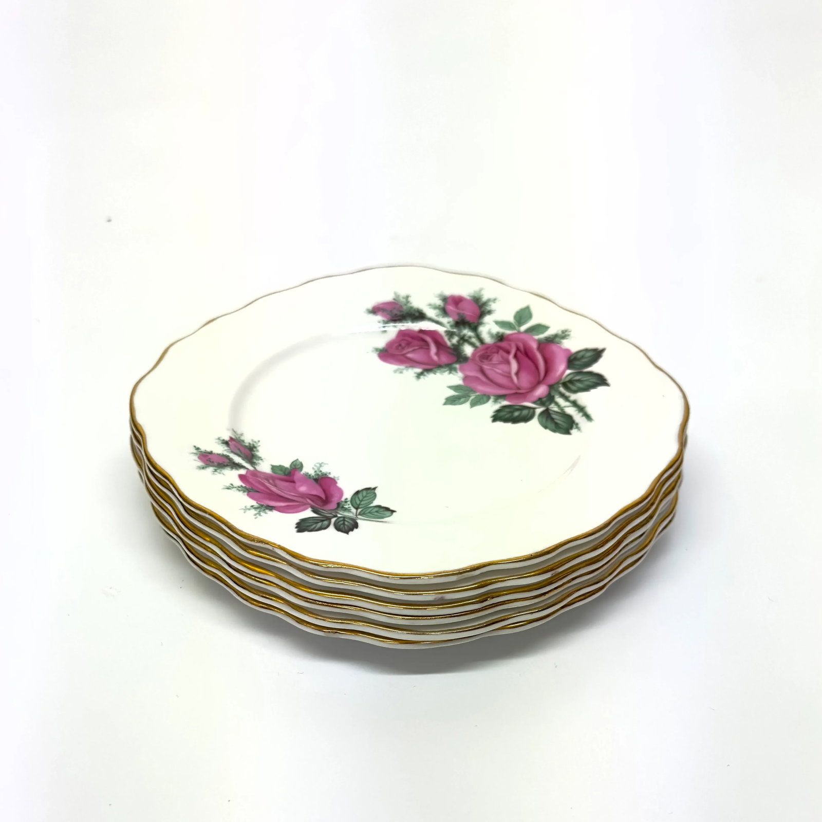 Mid 20th Century Bone China Petite Bread Plates With Rose Motif by Ridgway Potteries, England - Set - 2
