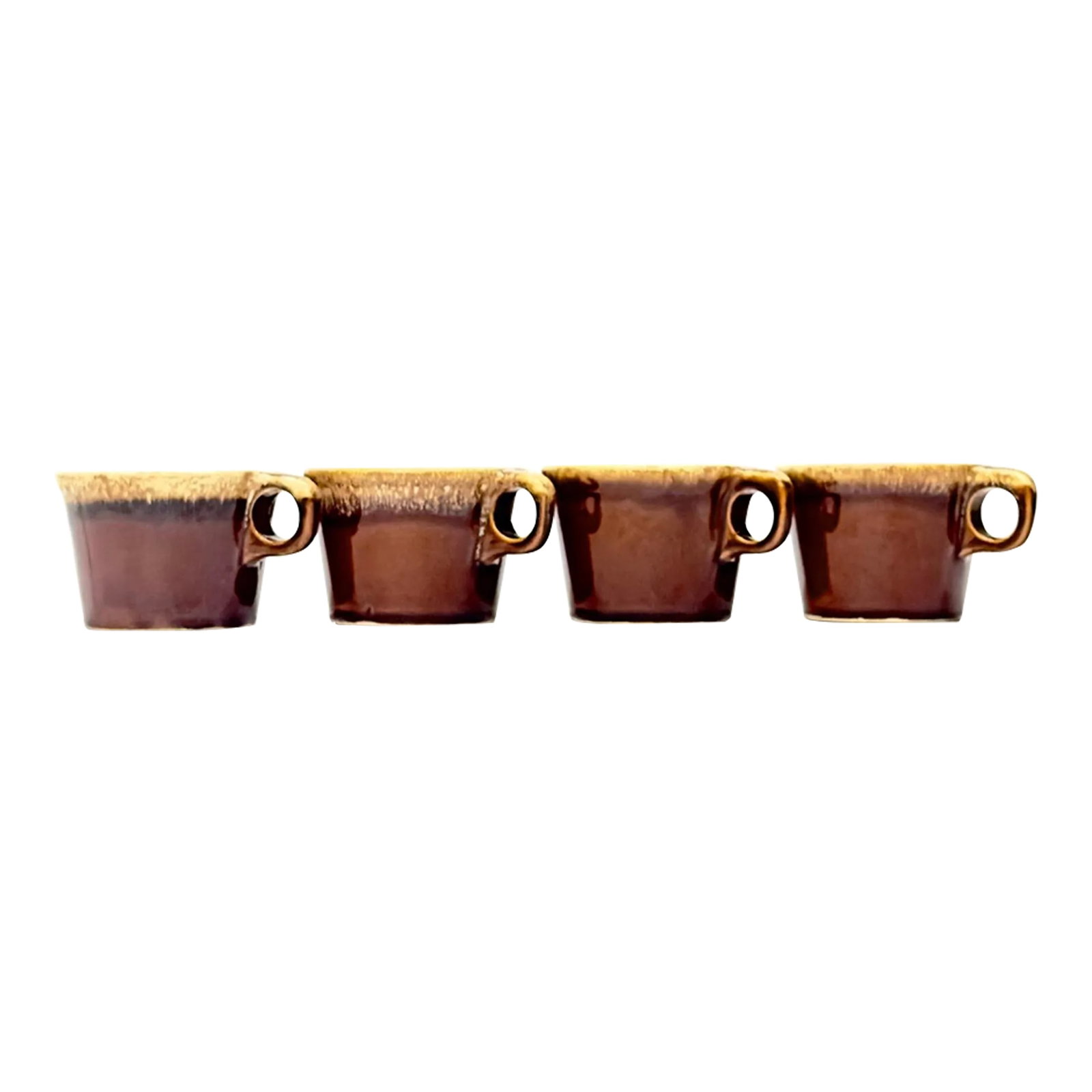 Mid 20th Century Crestone Earthenware Mugs by Hull Usa - Set of 4: Crestone Earthenware Mugs by Hull USA, group of 12. This set of modern earthenware cups was produced by Hull USA, circa 1970s. Featuring a wonderful organic drip glaze motif in a coffee brown color.