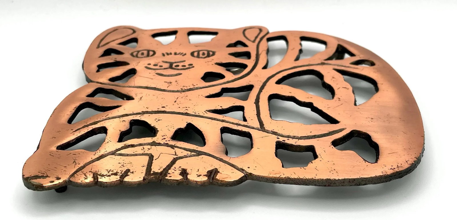 Vintage Metal Copper Cat Trivet - 2