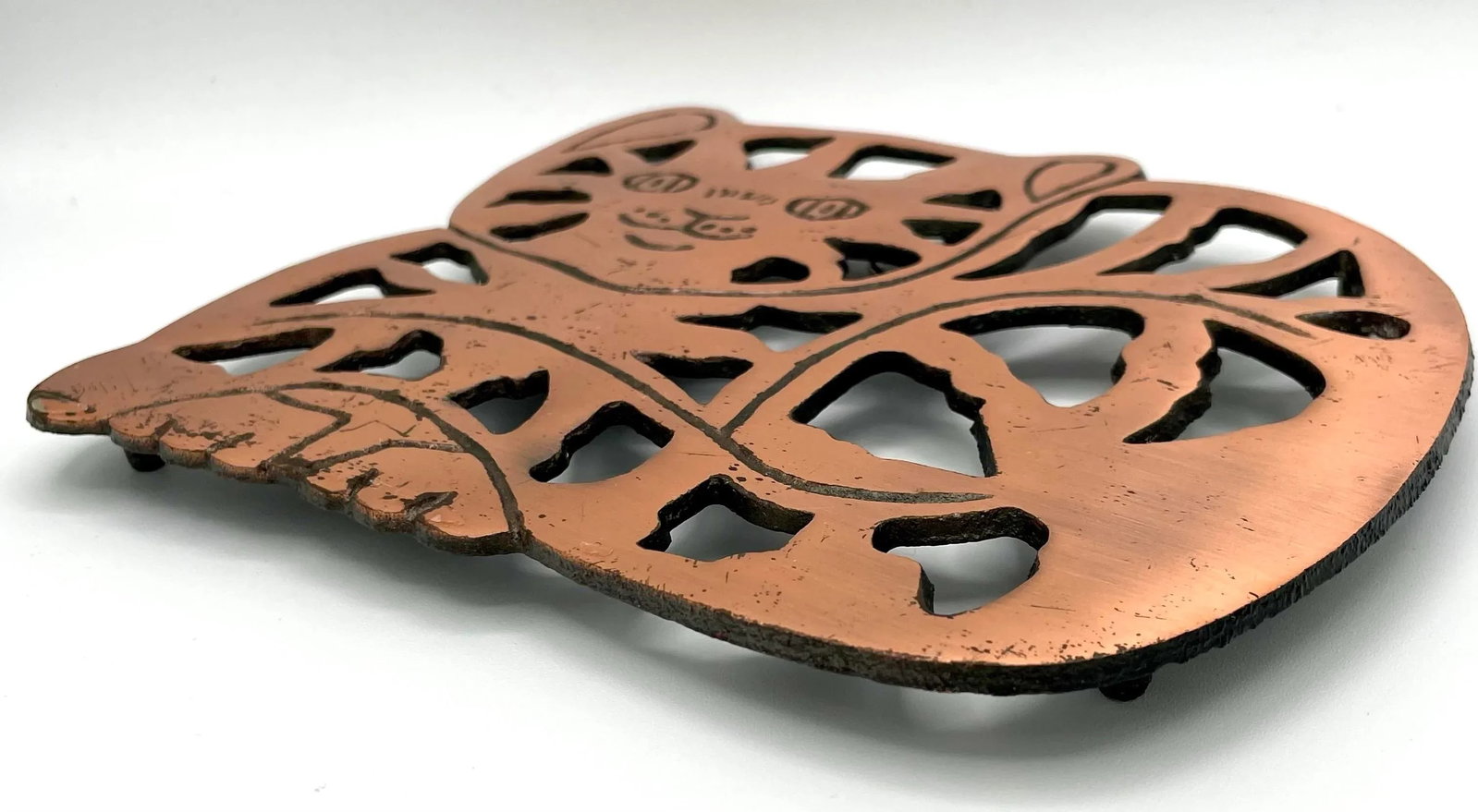 Vintage Metal Copper Cat Trivet - 4