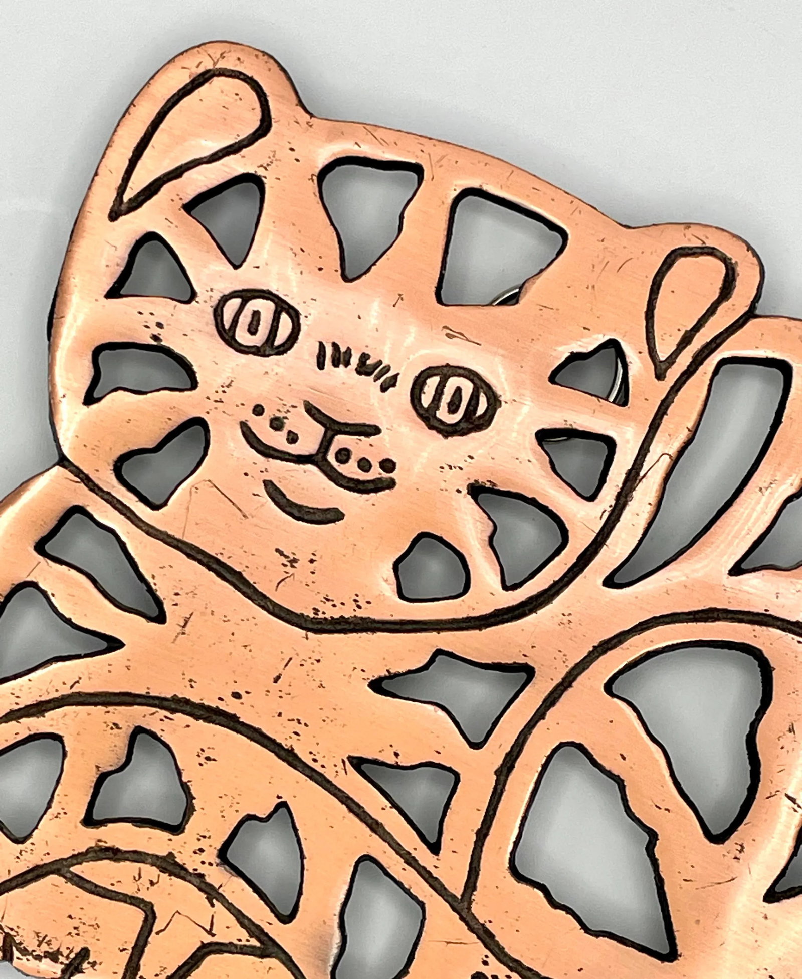 Vintage Metal Copper Cat Trivet - 5