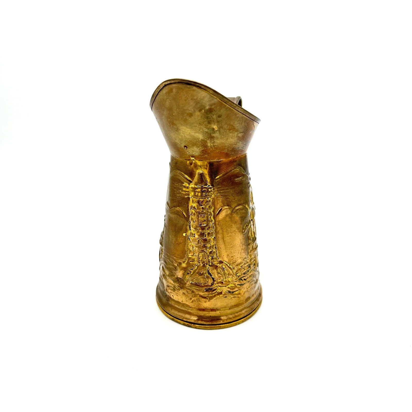 Vintage Peerage Embossed Brass Pitcher Sailing Ship & Lighthouse, England - 2