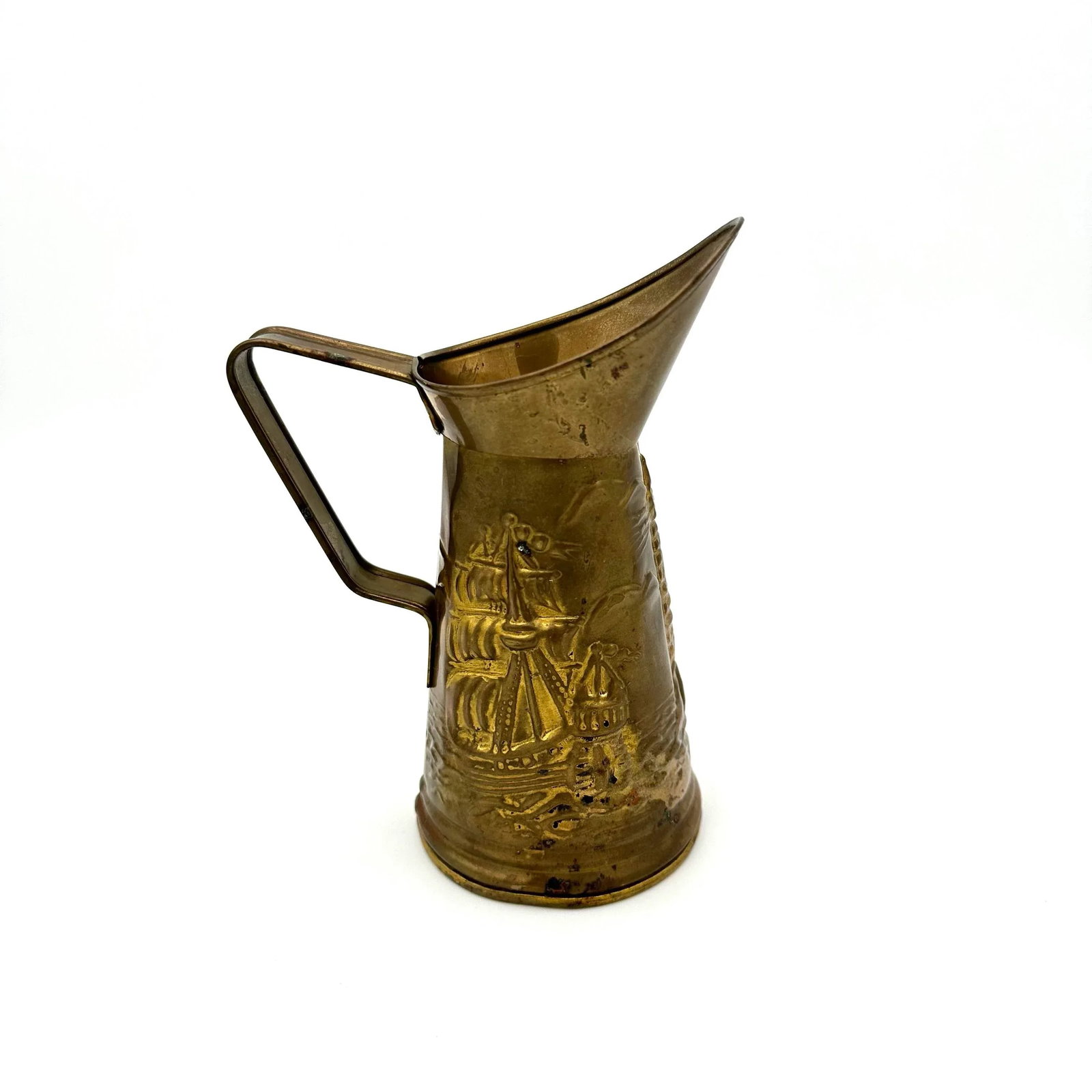 Vintage Peerage Embossed Brass Pitcher Sailing Ship & Lighthouse, England - 3
