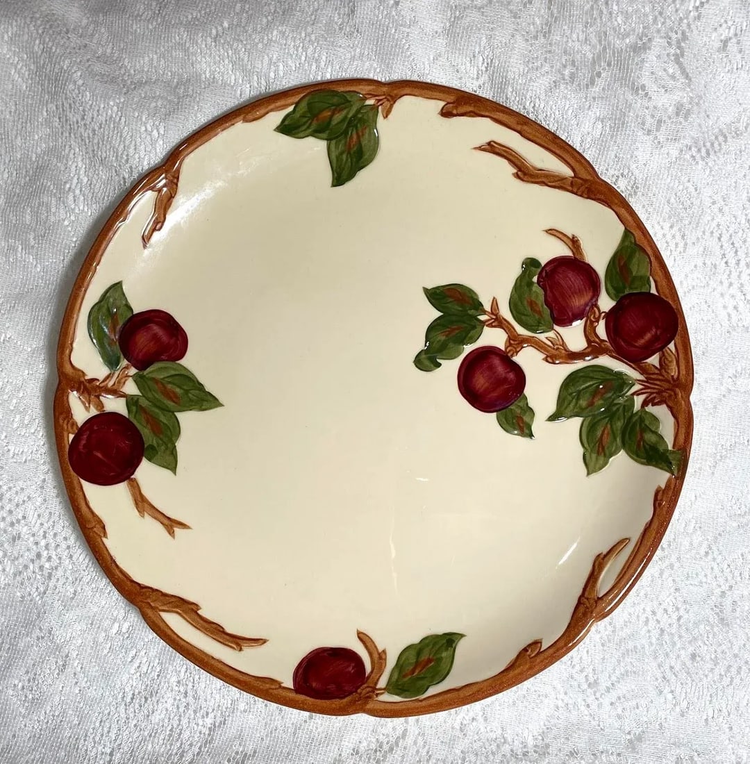 Franciscan Apple Round Platter (Chop Plate) - Red Apples & Green Leaves, Brown Scallop Trim, Usa Bac - 2