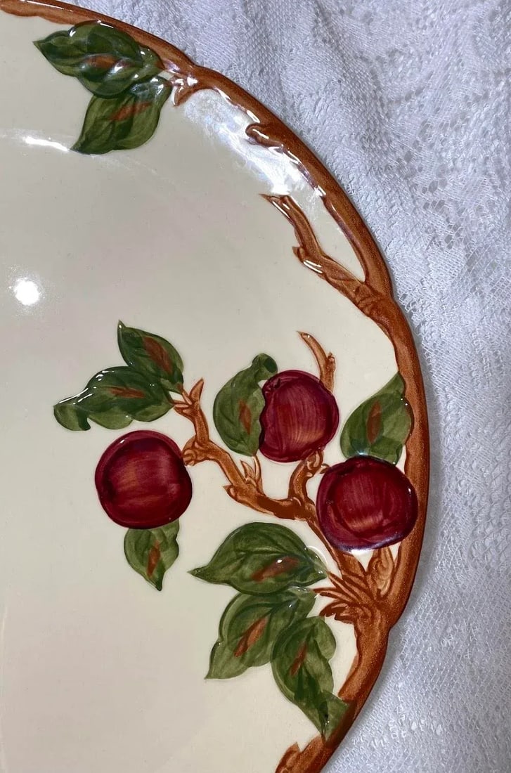 Franciscan Apple Round Platter (Chop Plate) - Red Apples & Green Leaves, Brown Scallop Trim, Usa Bac - 3
