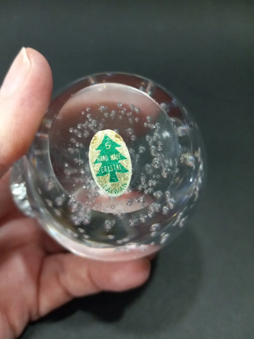 1960s Vintage Hand Blown Lead Crystal Taiwan Apples Bubbles Paper Weights- Set of 2 - 5