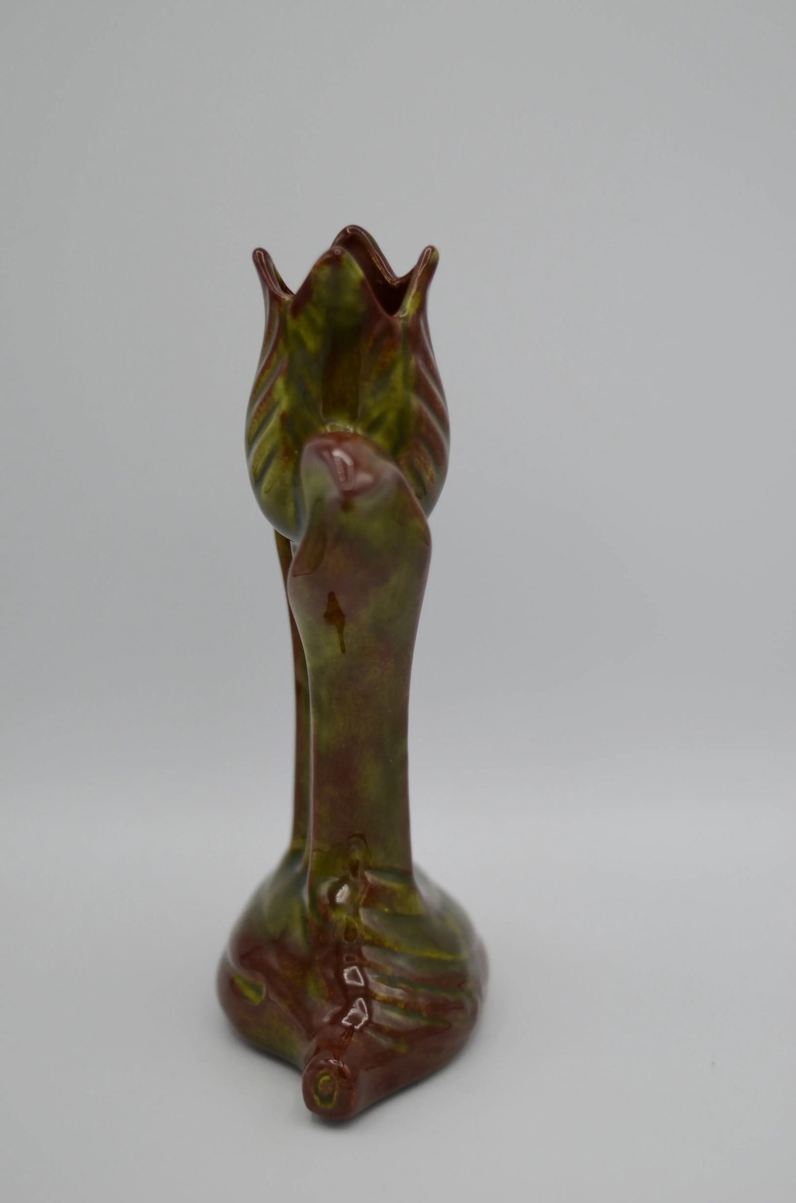 Vintage 1950s Tulip Vase With Variegated Brown and Dark Green Glaze - 3