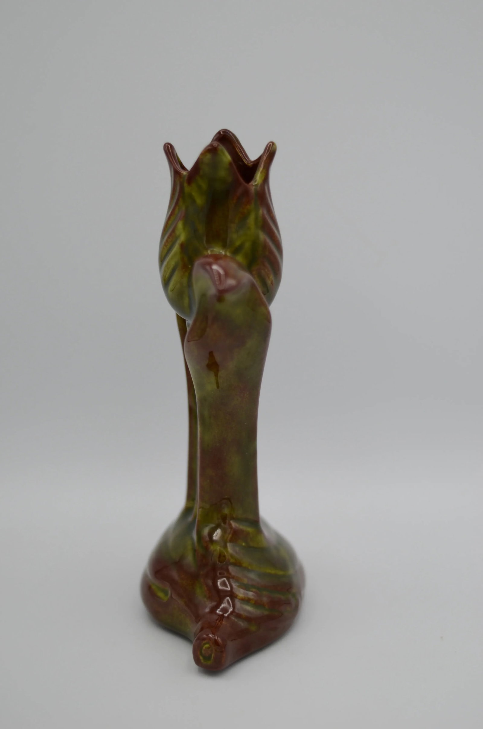 Vintage 1950s Tulip Vase With Variegated Brown and Dark Green Glaze - 4