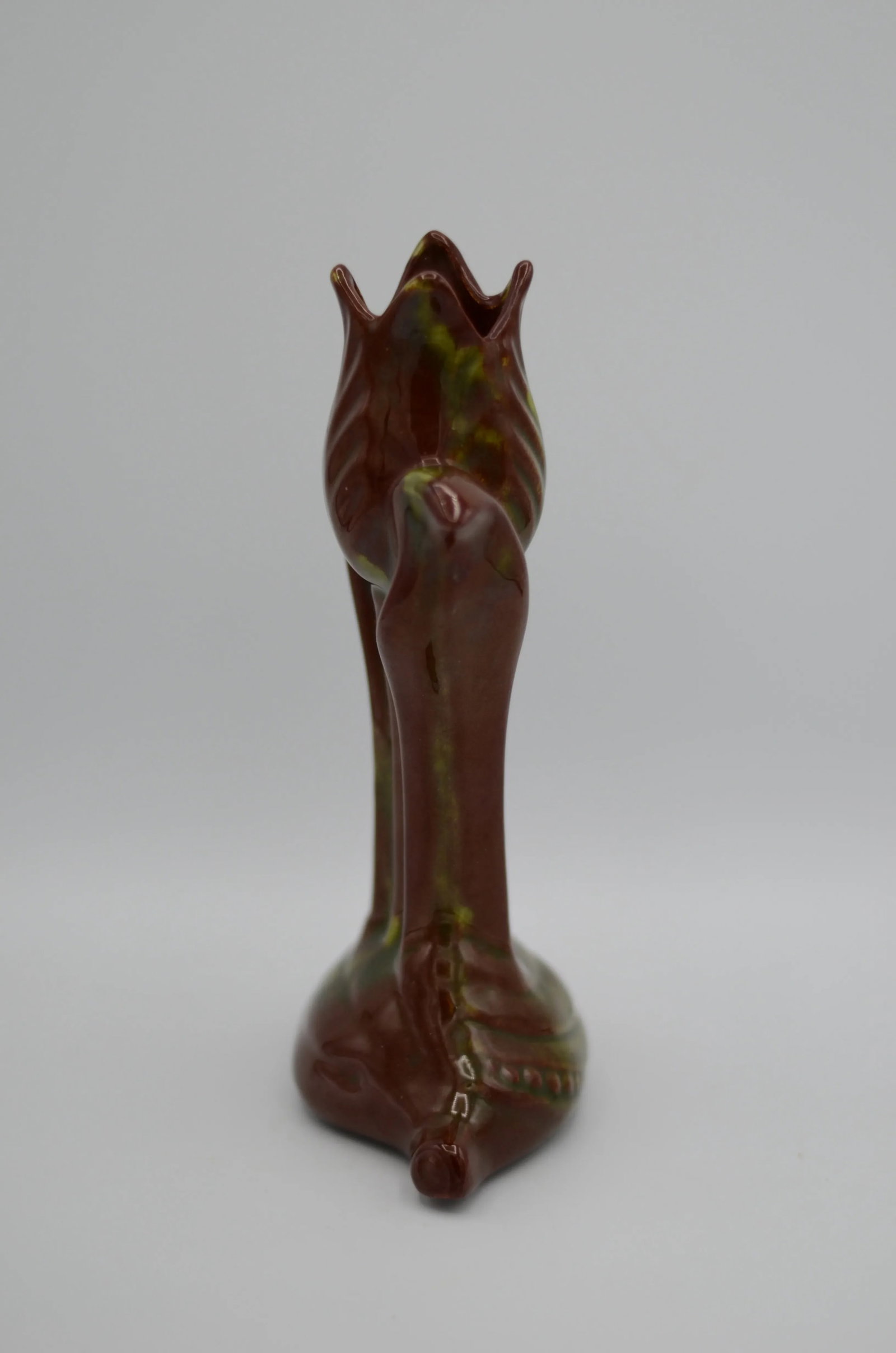 Vintage 1950s Tulip Vase With Variegated Brown and Dark Green Glaze - 5