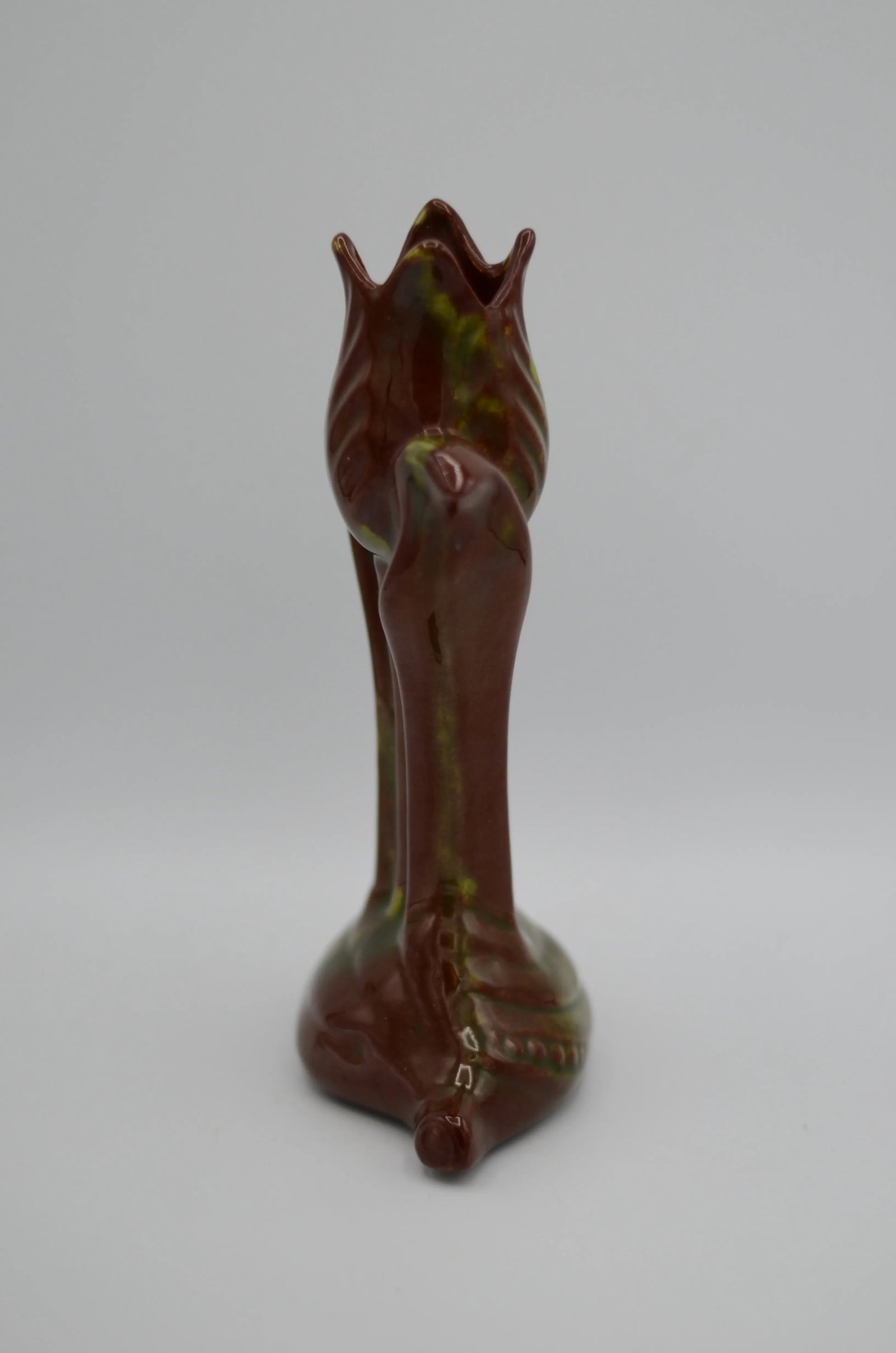 Vintage 1950s Tulip Vase With Variegated Brown and Dark Green Glaze - 6