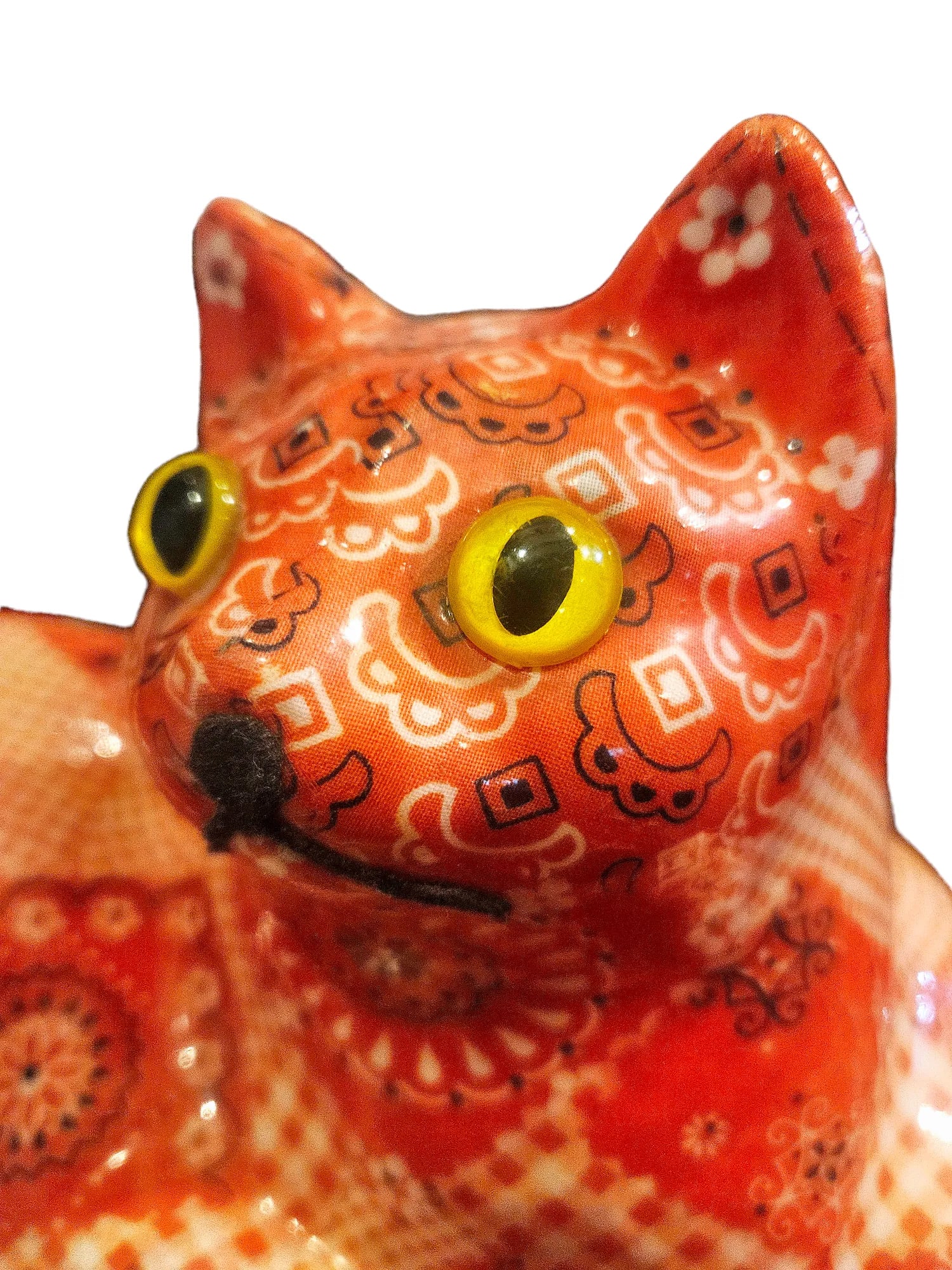 Vintage 1970s Folk Art Paisley Bandanna Quilt Pattern Ceramic Cat Medium Size Figurine - 7