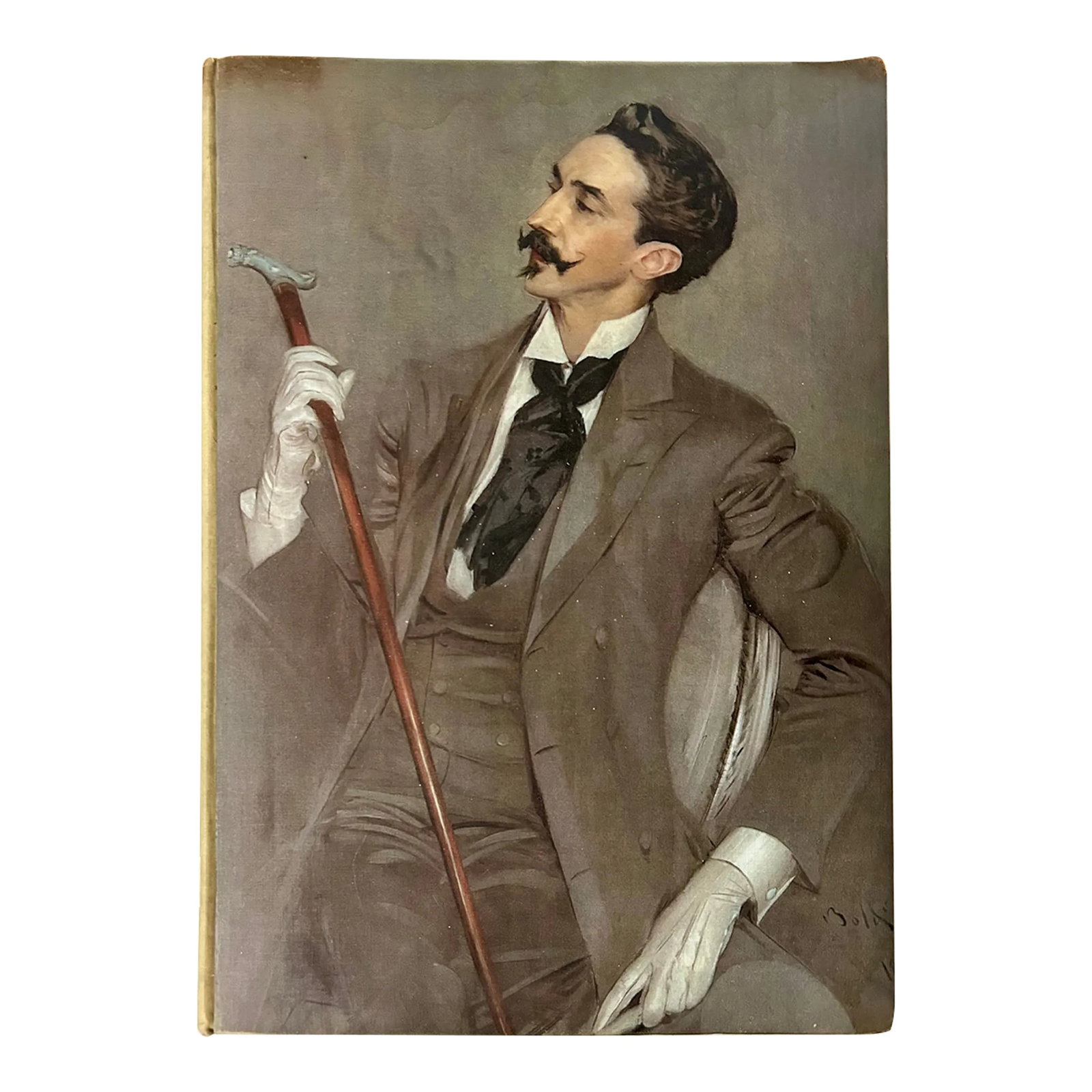 1964 Nineteenth Century Italian Painting Book, First Edition: This first edition larger format art book has a uniquely handsome hardcover tightly bound in padded pictorial cloth over boards featuring a full bleed print of Giovanni Boldini's painting: Count Rober