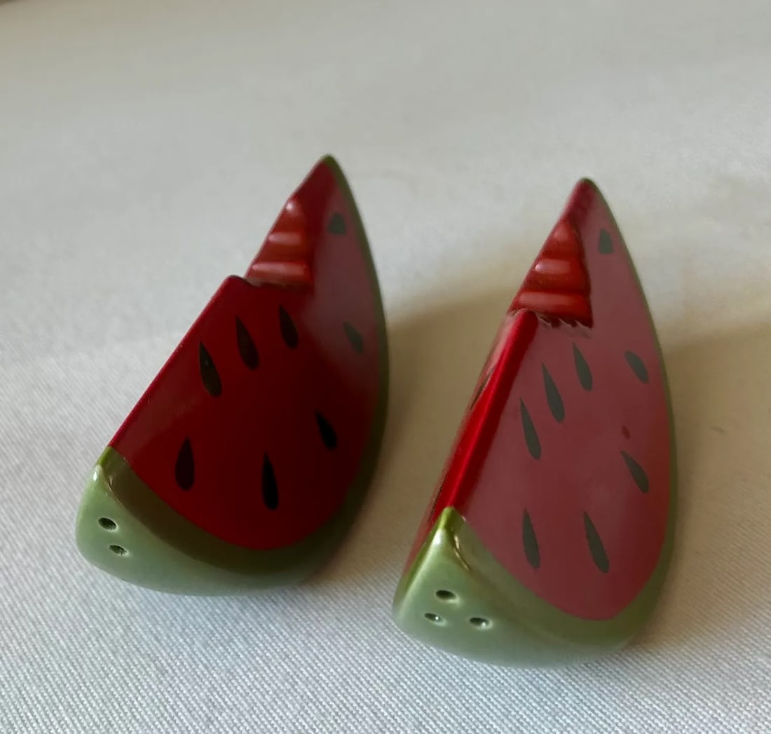 Trompe-l'Oeil Americana Ceramic Watermelon Salt and Pepper Shakers- A Pair - 6