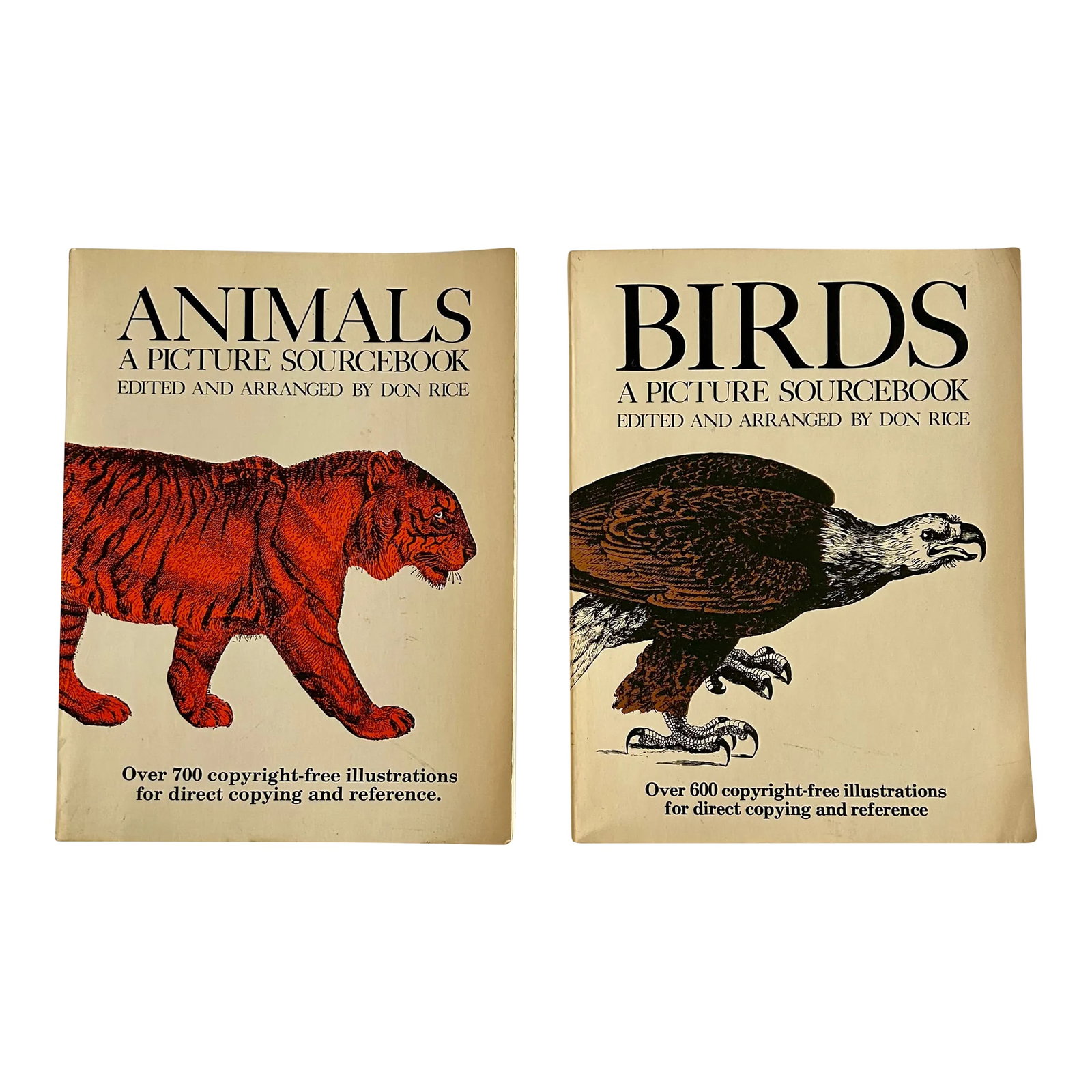 Animals and Birds Picture Sourcebooks, First Editions, Don Rice, 1979, Set of 2: Two wonderful vintage first edition sourcebooks for animal and bird lovers. Edited by Don Rice. Excellent vintage condition. All pages and illustrations appear to be intact and undamaged. ANIMALS, A